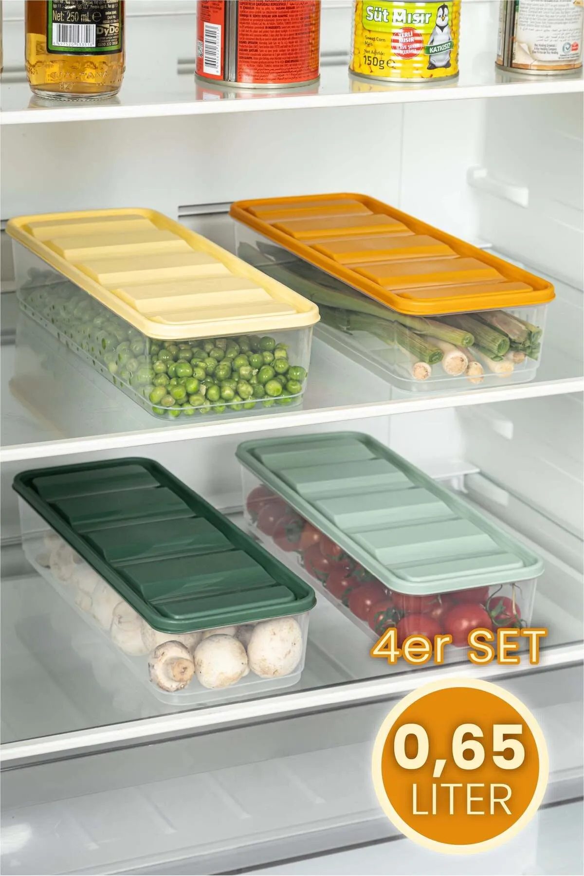 Viwares  4 Teilig Bella Kühlschrank Organizer 1,65 Liter Bunt Vorratsbehälter
