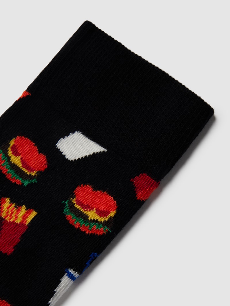 Socken mit Allover-Muster Modell 'BURGER' in schwarz