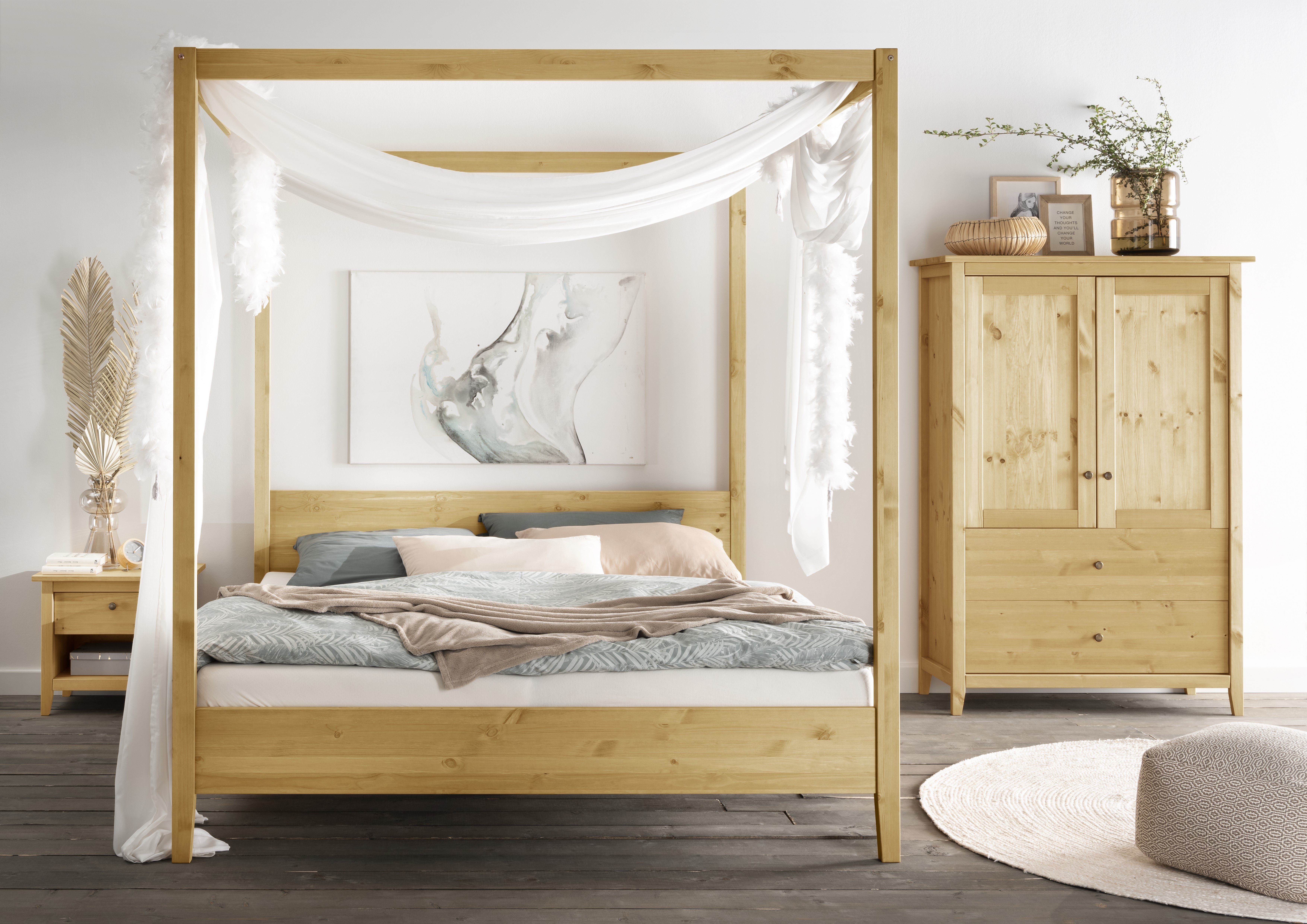 Lüttenhütt Himmelbett Solvita, Doppelbett in verschiedenen Größen, Kiefer massiv Höhe 210 cm