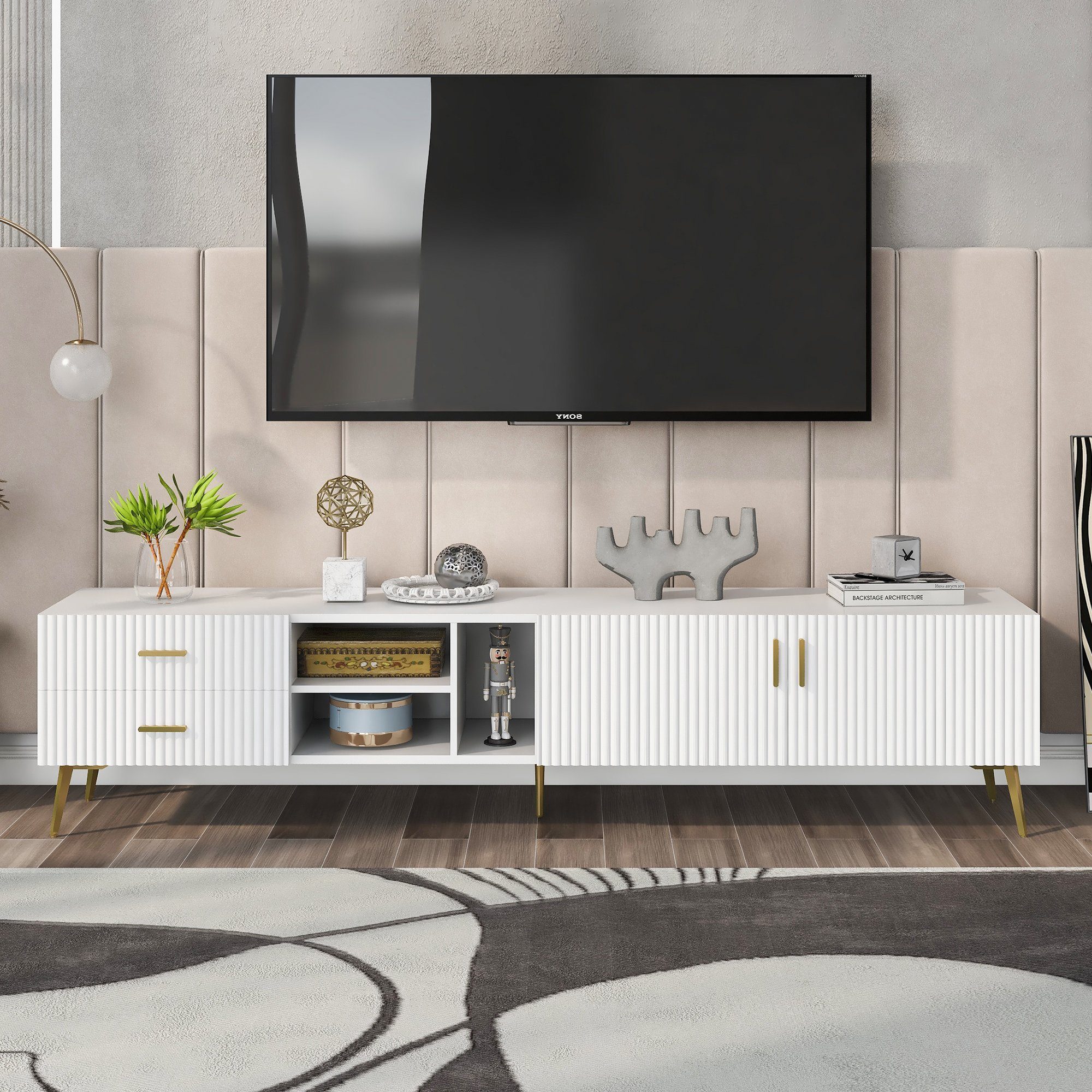 Odikalo TV-Board TV-Ständer Lowboard TV-Schrank TV-Konsolentisch Medienkonsole weiß