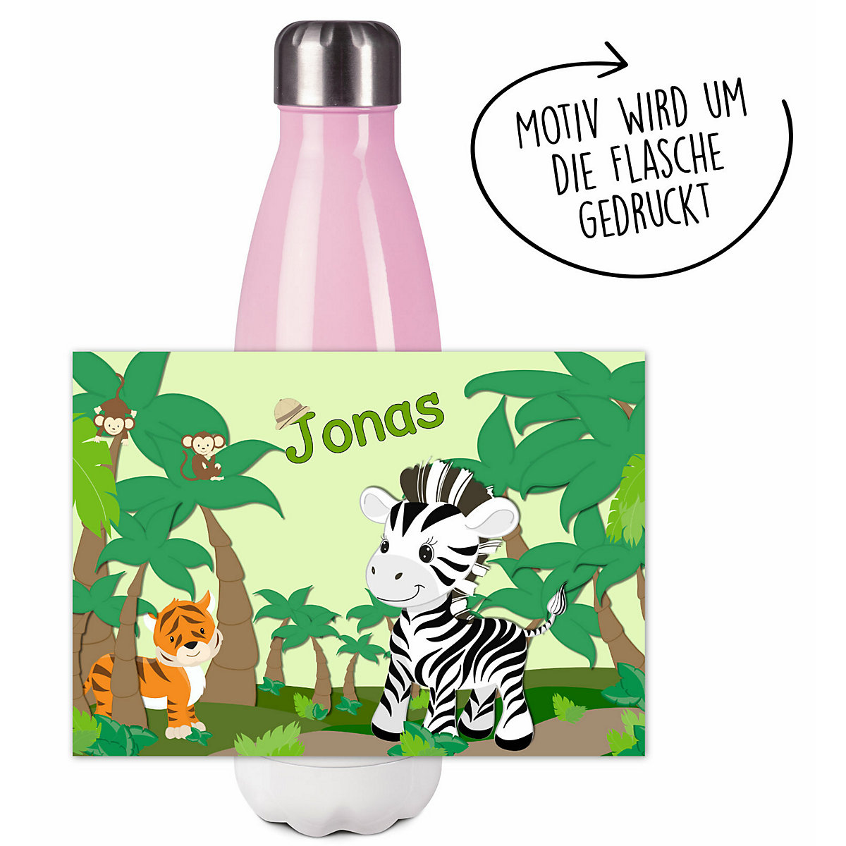 Edelstahl Kinder Thermoflasche / Trinkflasche bunt Safari-Zebra Spülmaschinenfest, Auslaufsicher, Bruchfest, Doppelwandig, Für Heißgetränke geeignet, Mit Deckel, Isoliert