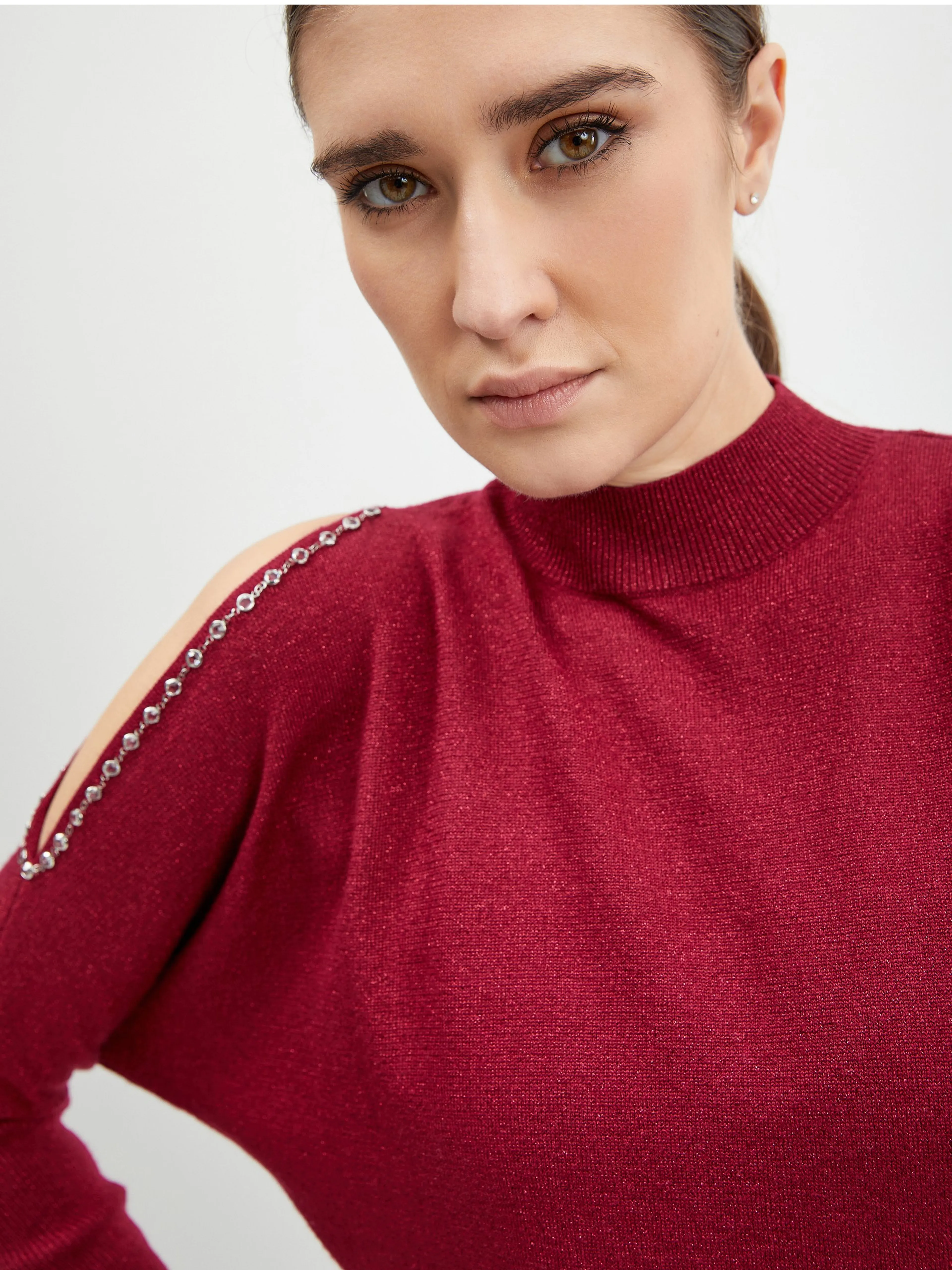 Burgunderfarbene Damen-Strickjacke mit Ausschnitten ORSAY