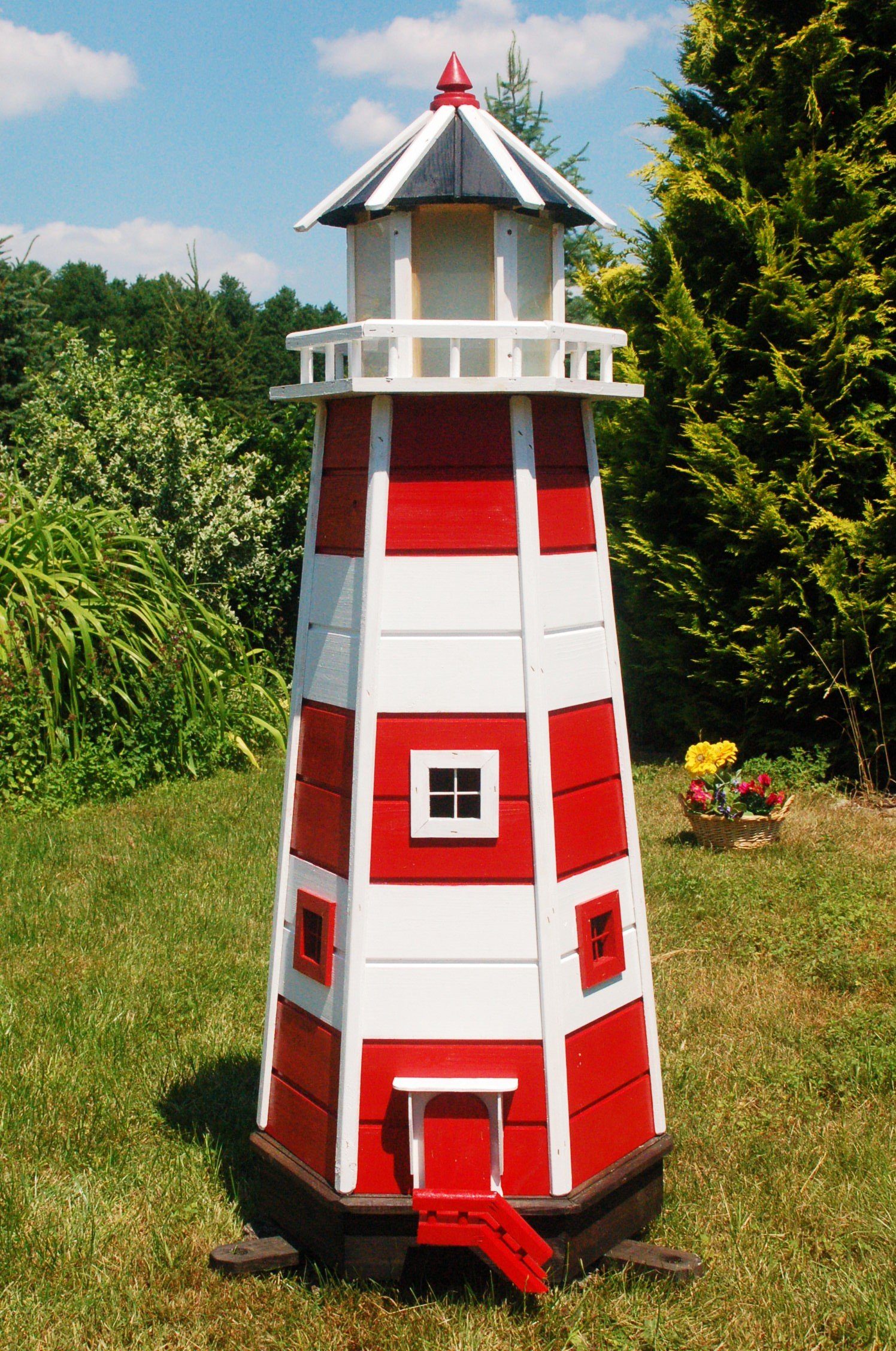 DSH DEKO SHOP HANNUSCH Gartenfigur Leuchtturm 1,40 m Holz mit 230 V Beleuchtung