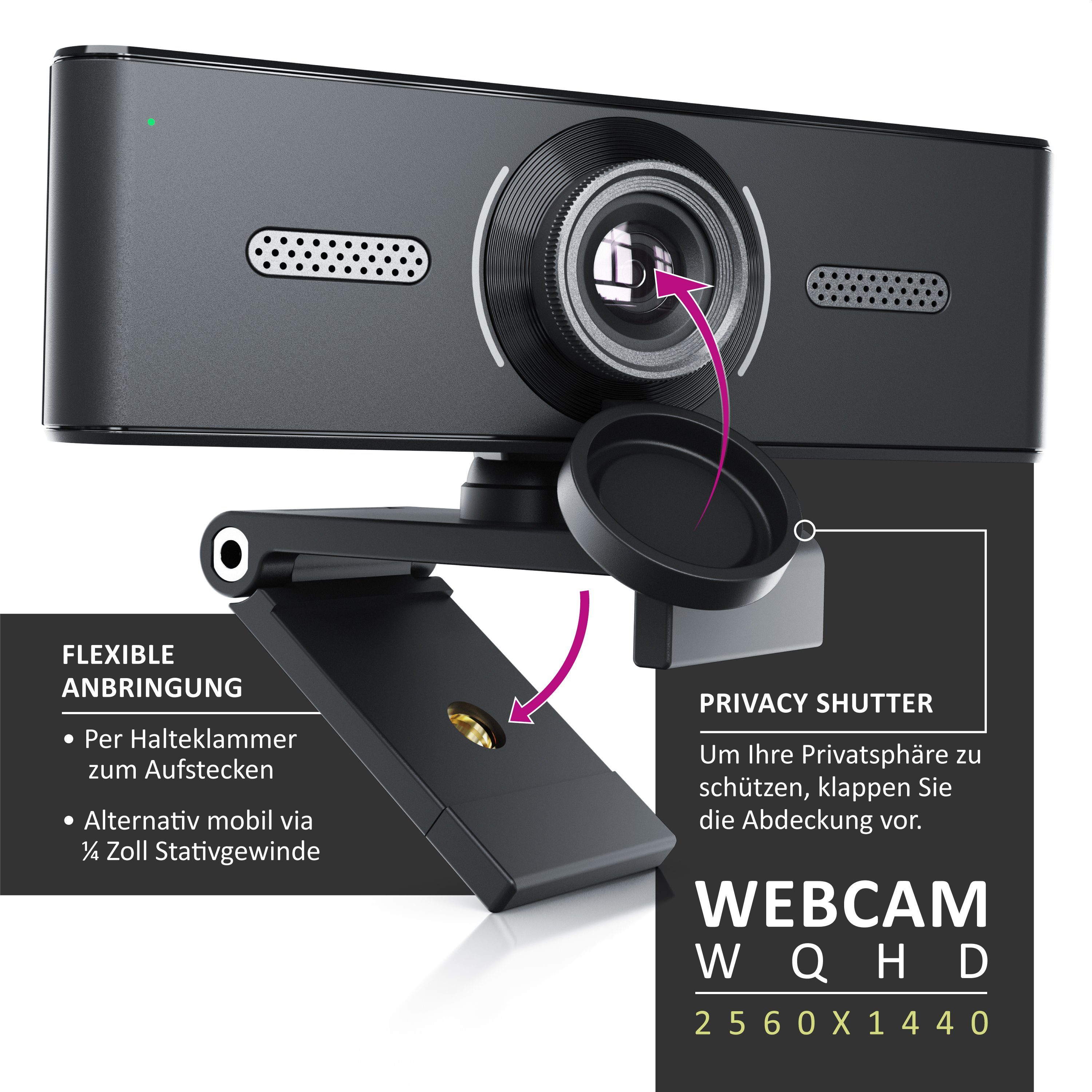 Aplic Full HD-Webcam (2K @ 30 Hz, FHD @ 60 Hz, manueller Fokus, Dual Mikrofon, Stativgewinde)