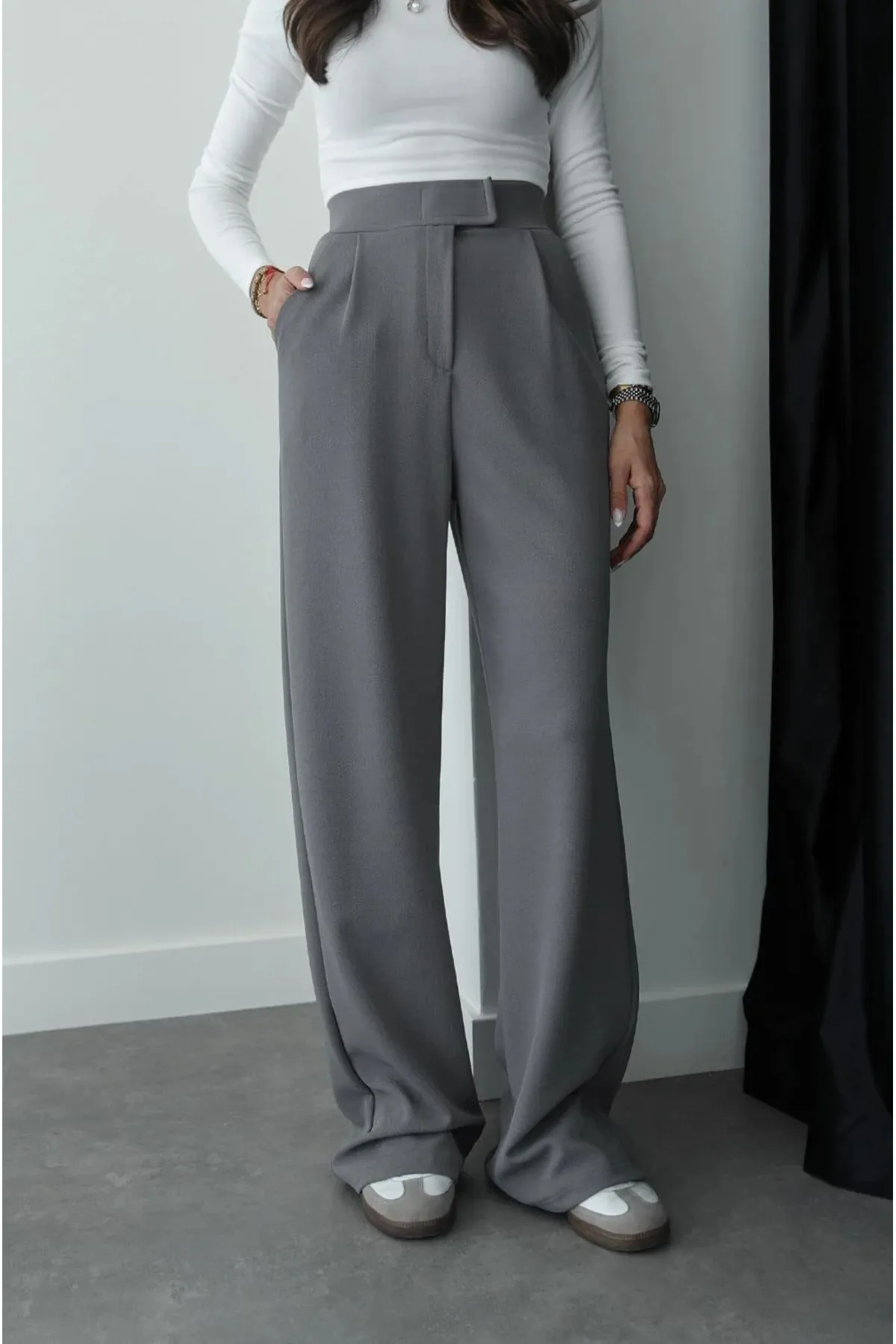 My Blog  Graue Redkit Palazzo-Hose mit Klettverschluss für Damen