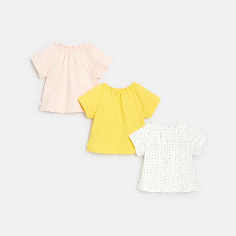 T-shirt col élastiqué jaune bébé fille