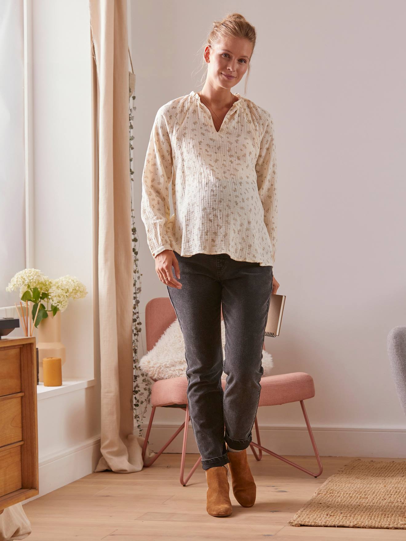 Vertbaudet Umstands-Jeans mit Stretch-Einsatz, Mom-Fit - grau