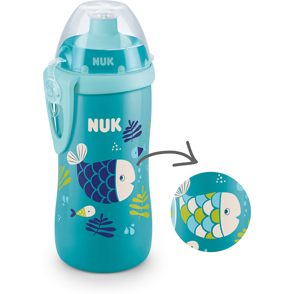NUK Junior Cup mit Chamäleon Effekt, mit Push-Pull-Tülle, 300ml, ab 18 Monaten, auslaufsicher, mit Clip, 1 Stück, türkis