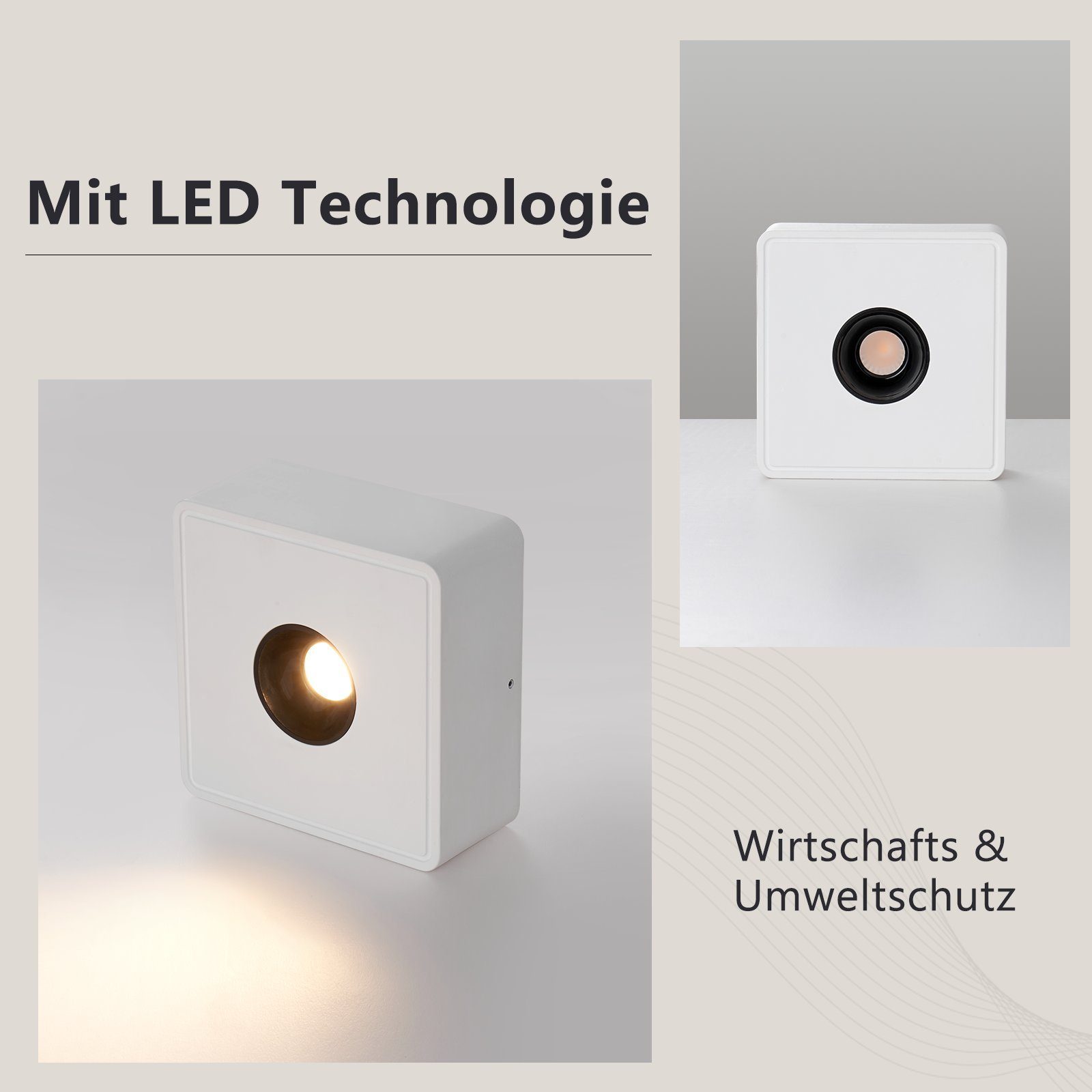 ZMH LED Deckenstrahler Deckenspots LED Aufbauspots - 7W Spots Deckenleuchte Warmweiß, LED fest integriert, 3000k, Deckenstrahler Warmweiß Flach Spotleuchte für Küche, Weiß