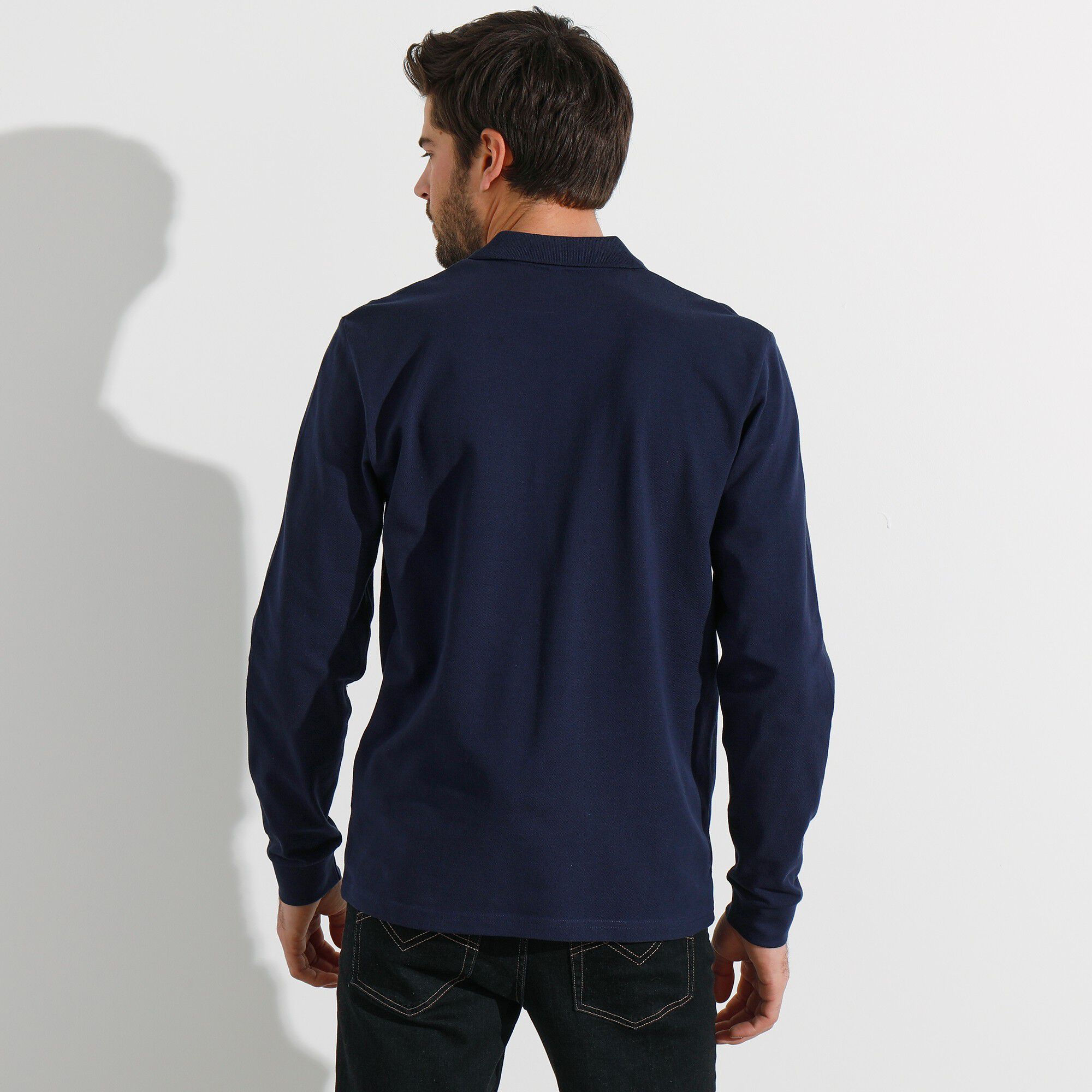 Polo uni maille piquée manches longues