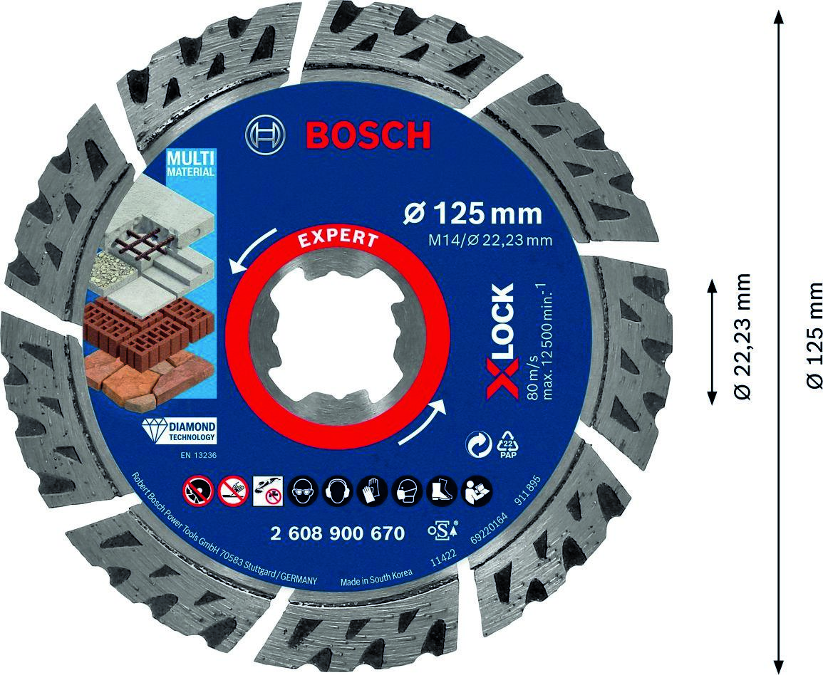 Bosch Blauw Accessoires 2608900670 Expert MultiMaterial X-LOCK diamantdoorslijpschijf 125 x 22,23 x 2,4 x 12 mm