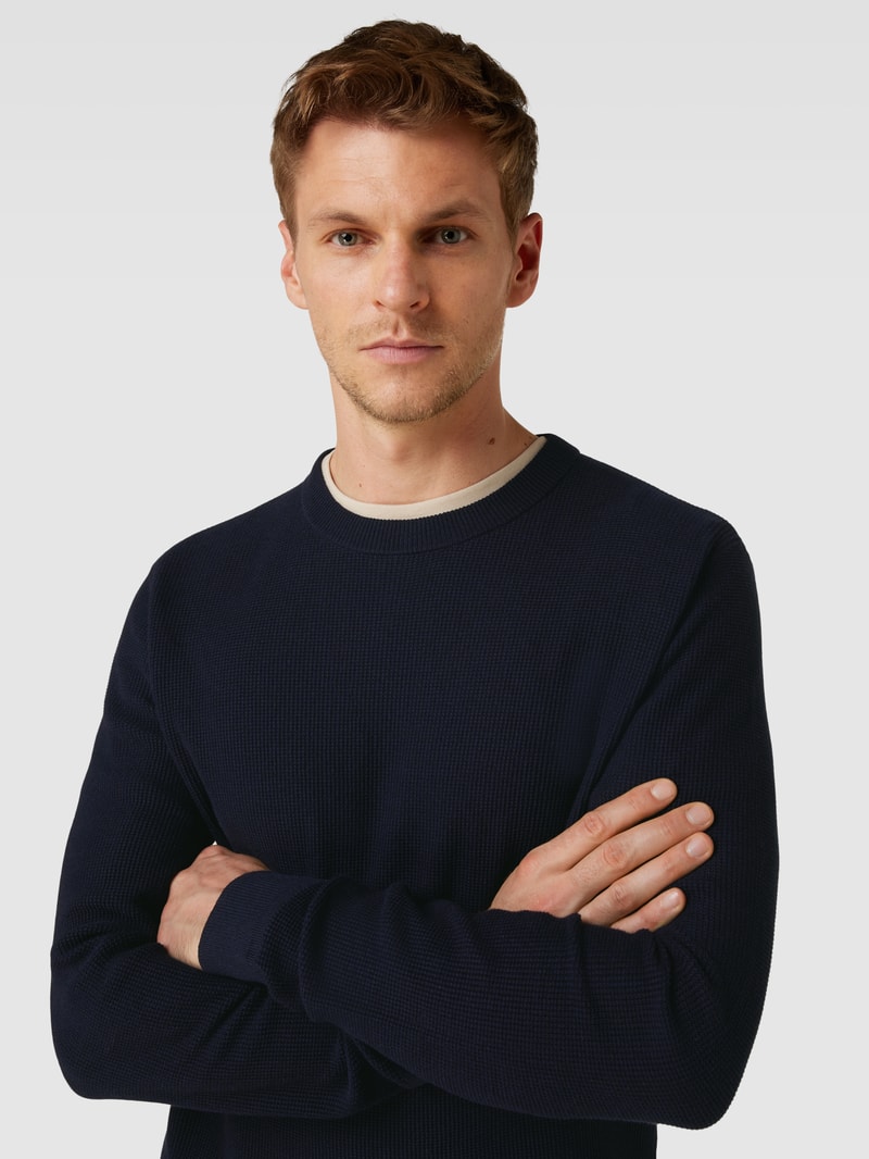 Strickpullover mit Strukturmuster in marineblau meliert