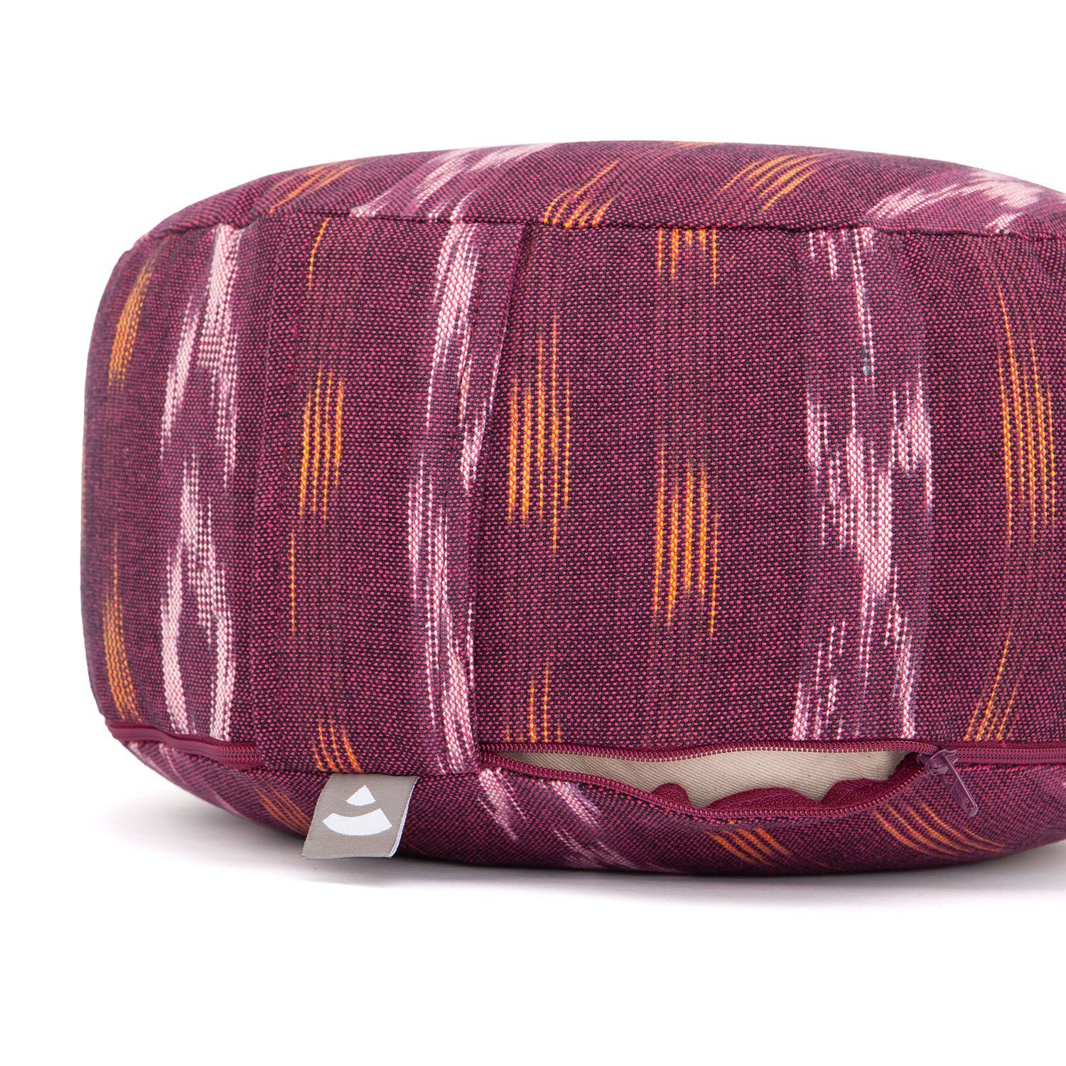 bodhi Meditationskissen Meditationskissen RONDO, ETHNO Collection, Ikat-Webstoff, weinrot gemustert