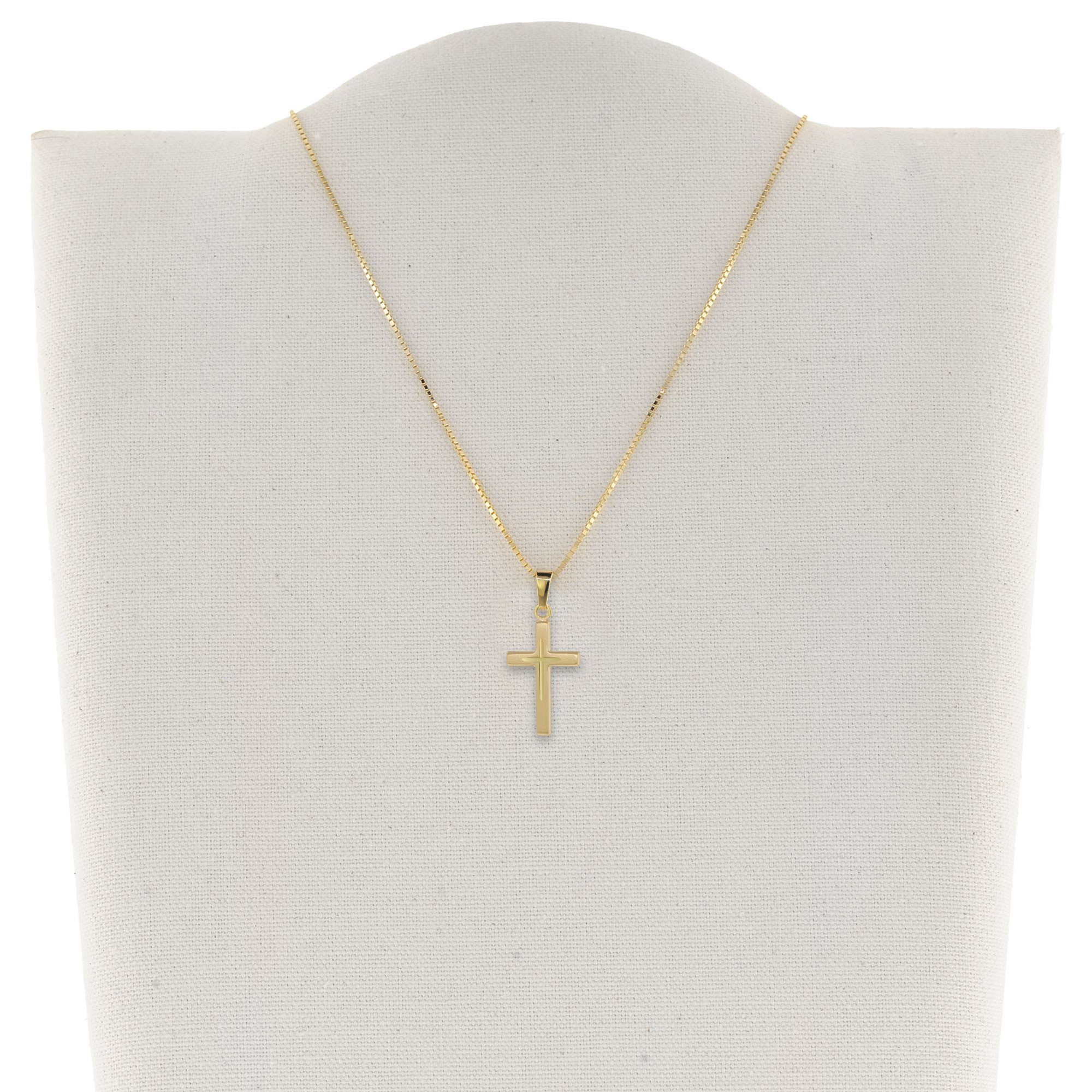 trendor Kette mit Anhänger Kreuz-Anhänger Gold 585 (14 Kt) + Plattierte Kette