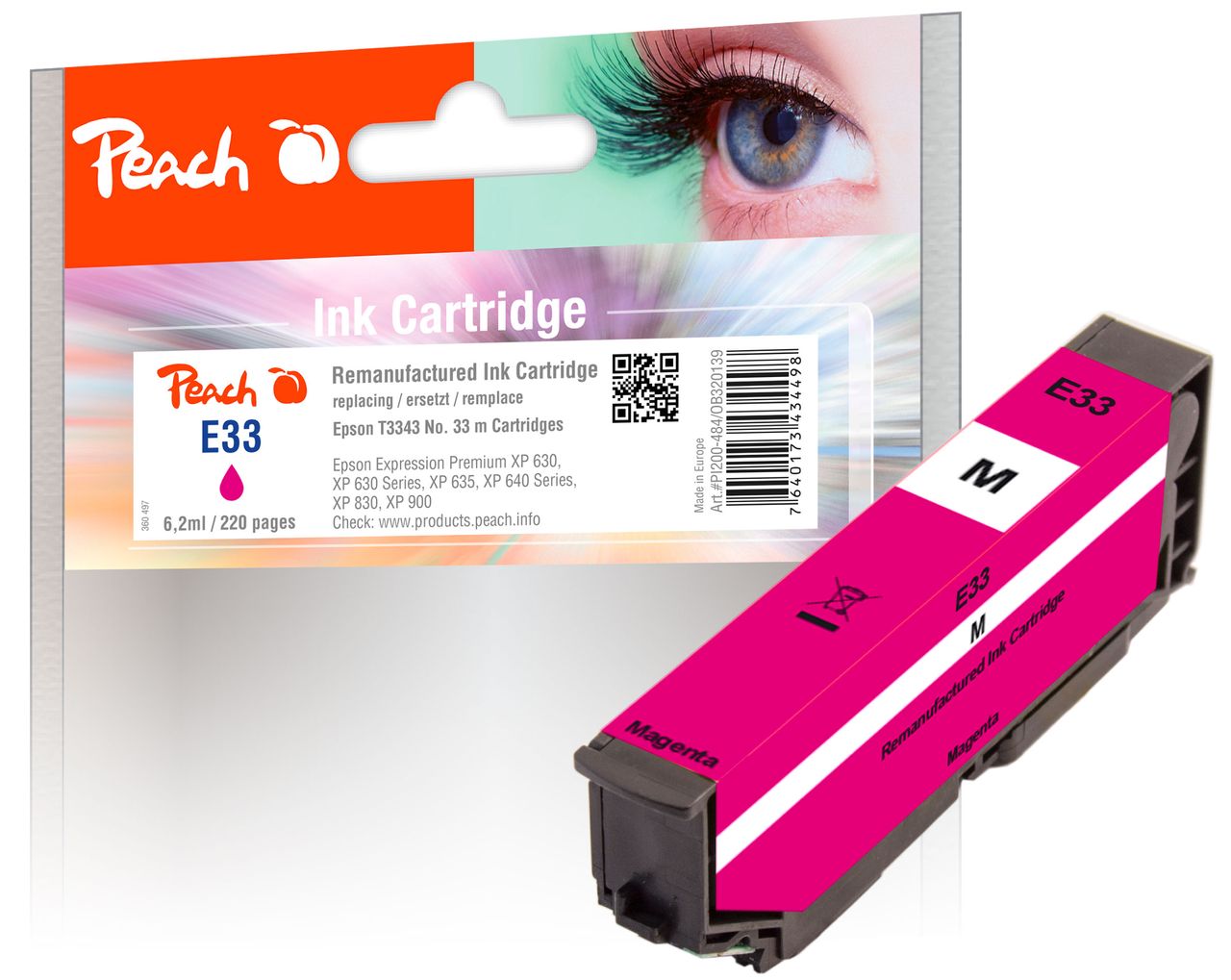Peach Tintenpatrone magenta ersetzt Epson T3343, No. 33 m
