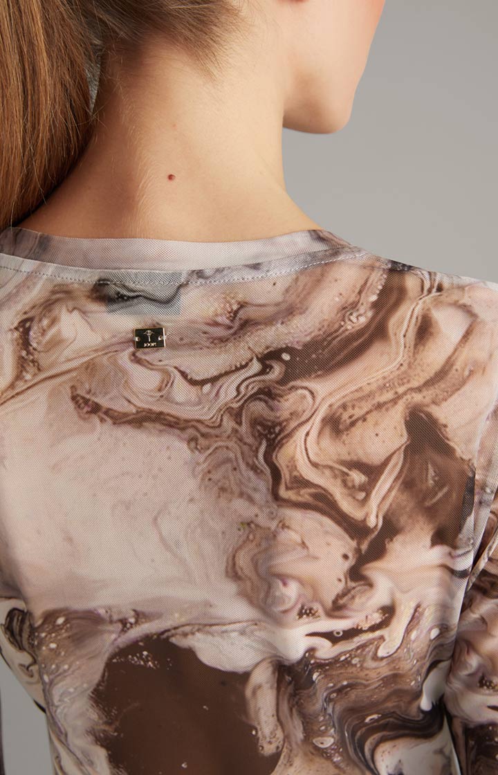 Mesh-Langarm-Shirt in Offwhite/Schwarz