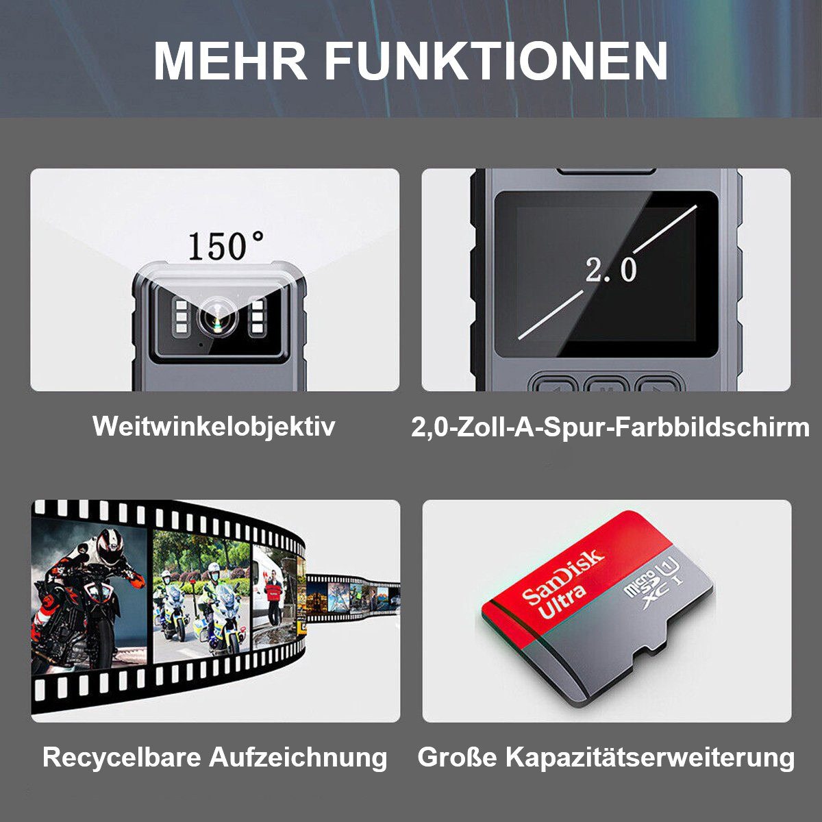 Yoyaxi Mini HD 1080P Körperkamera Dashcam (DVR Sports Cam Motorrad-Camcorder + Fahrradhalterung)