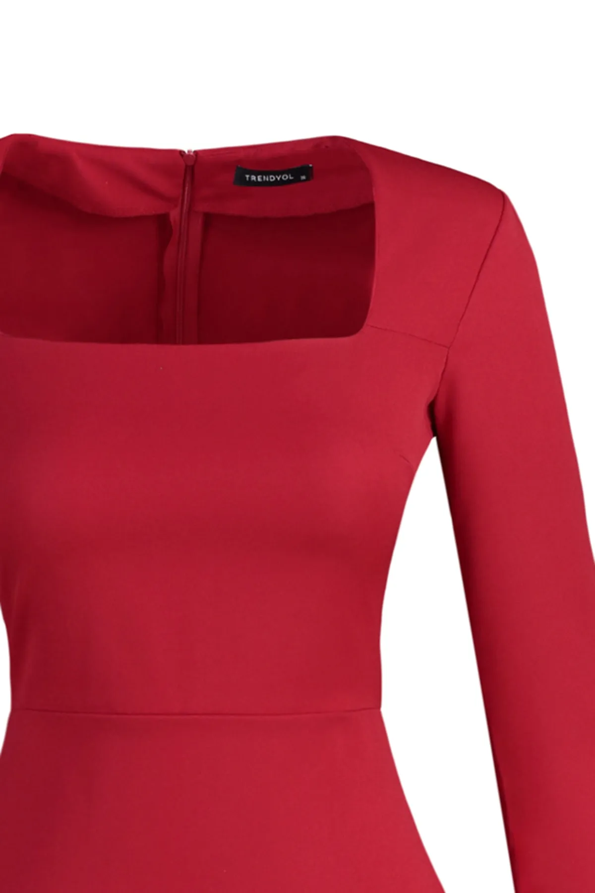 Trendyol Collection  Rotes Mini-Webkleid mit quadratischem Kragen TWOAW23EL00894