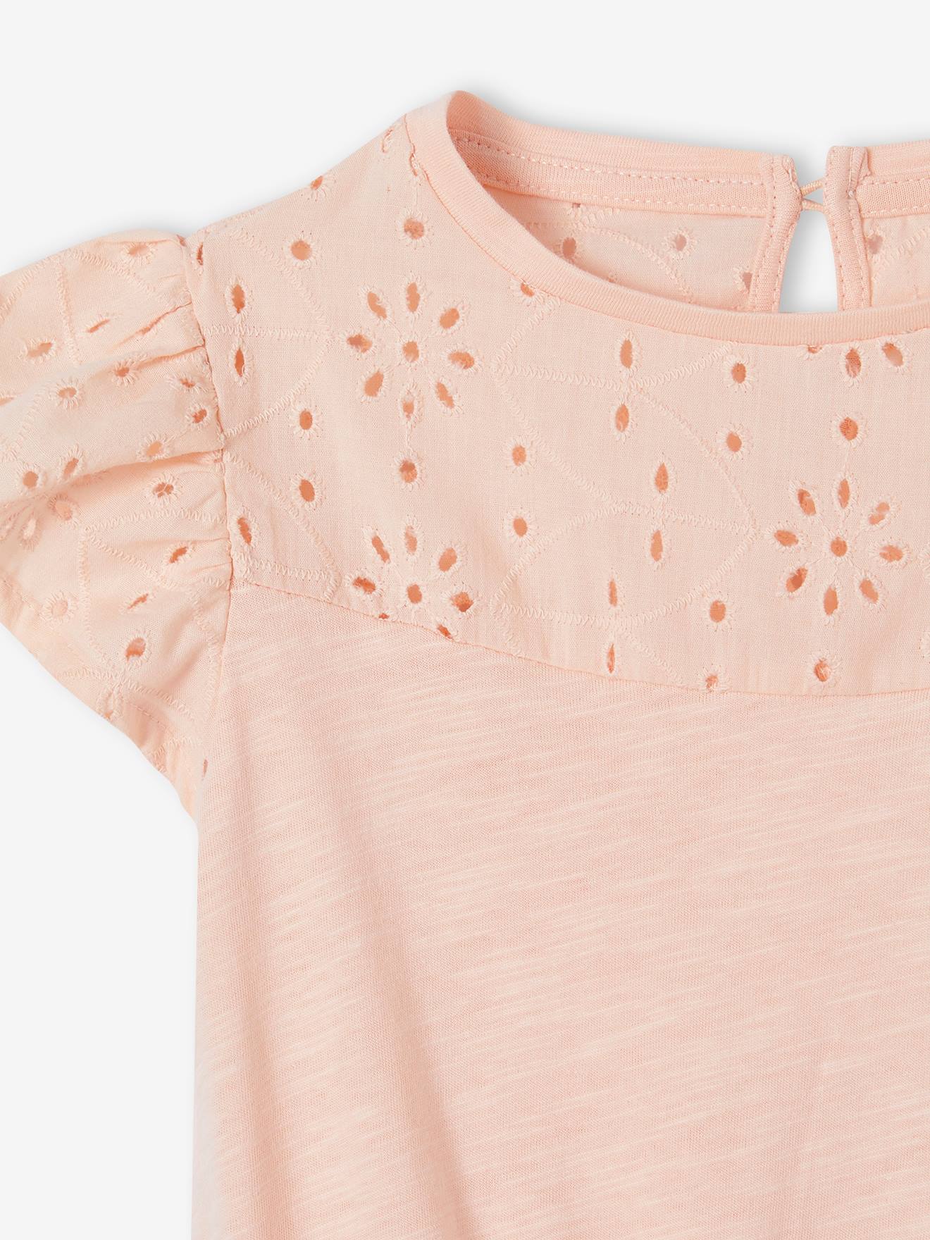 Robe fille détails en broderie anglaise blush foncé