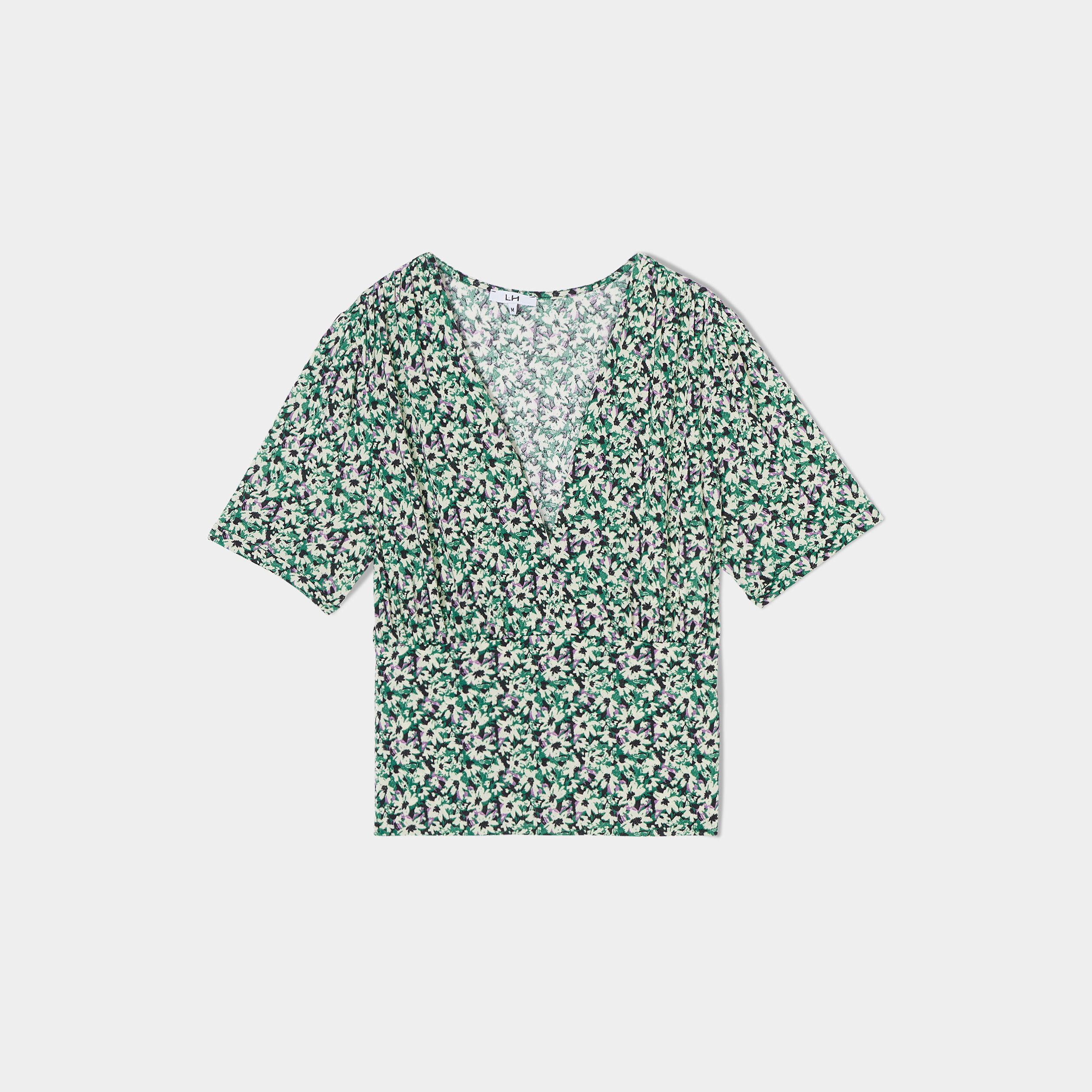 T-shirt col v avec manches courtes vert femme | La Halle