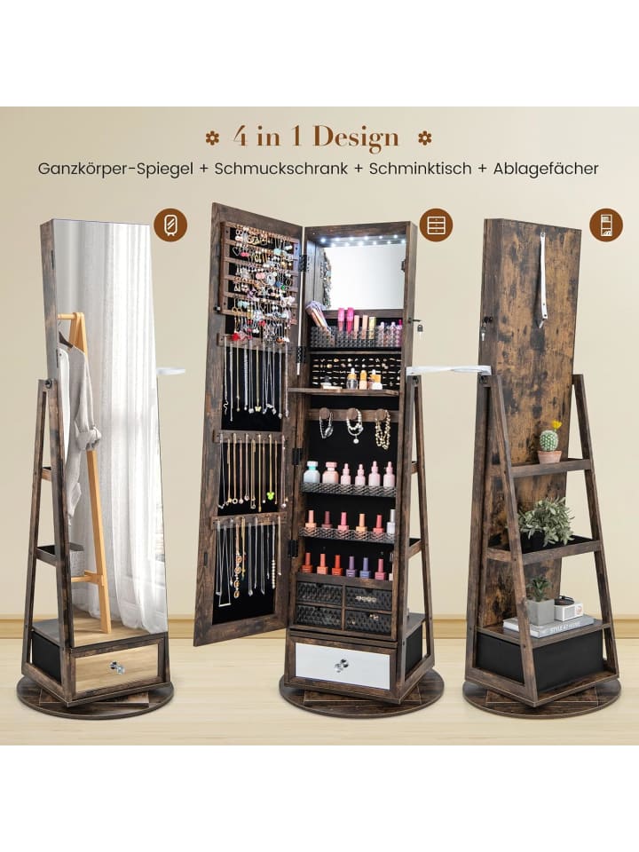 COSTWAY Schmuckschrank drehbar mit LED in Taupe günstig kaufen onesize