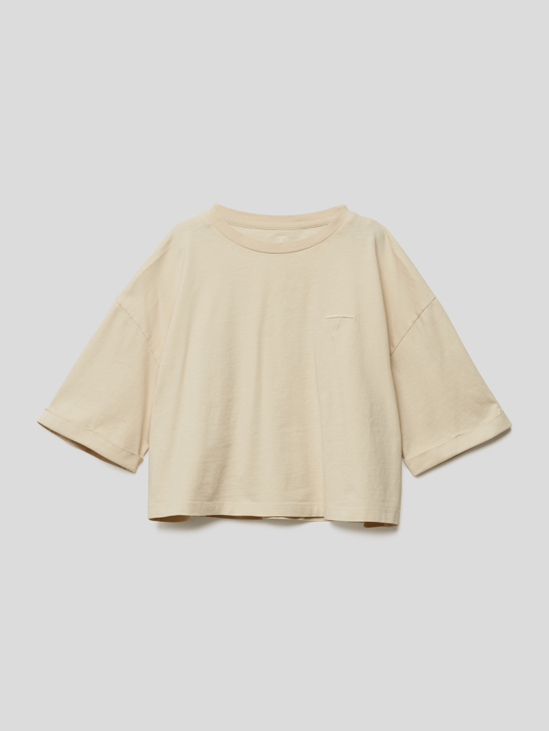 Cropped T-Shirt mit Stitching in sand