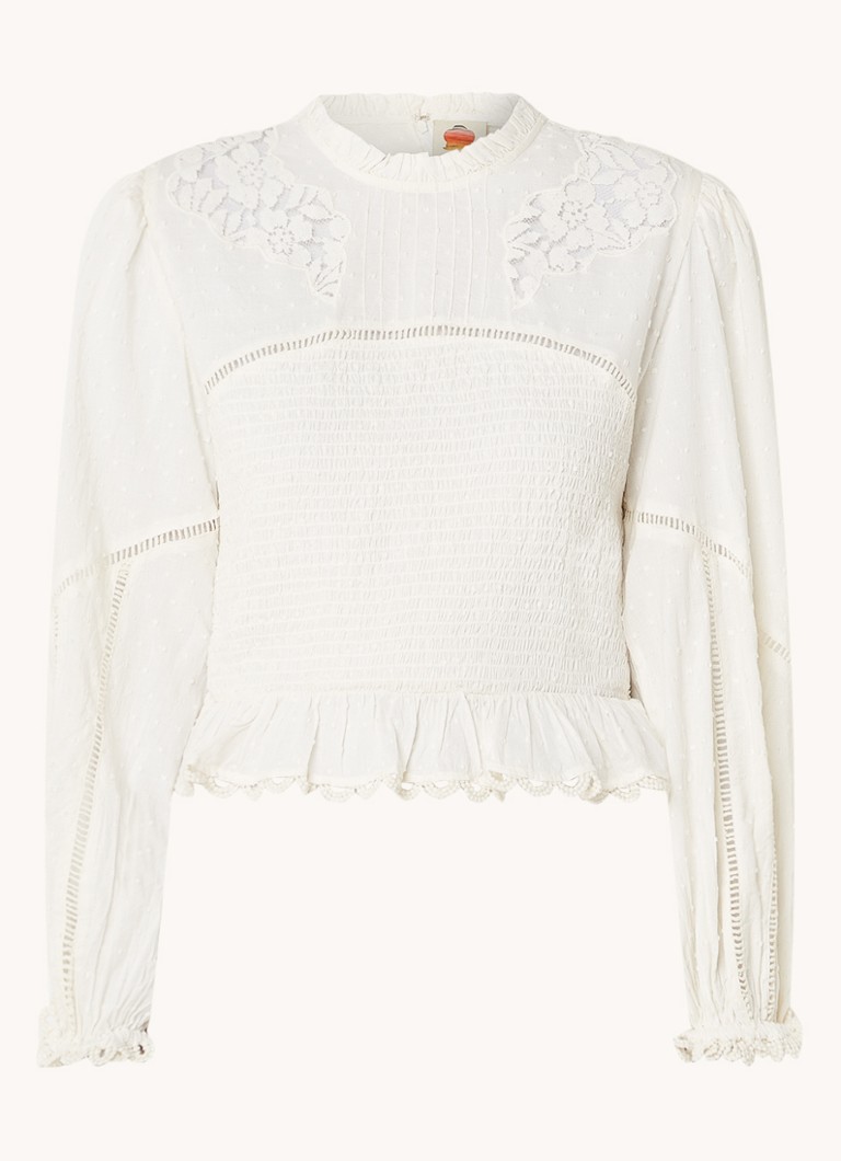 Farm Rio Top with smocking and lace insert