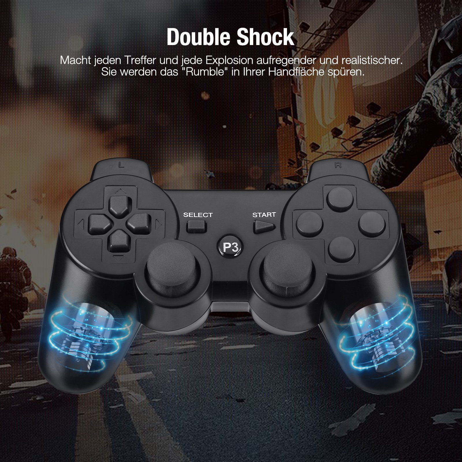 ombar 2 Stück Bluetooth Gamepad für PS3 PlayStation-Controller (2 St., Controller Wireless Bluetooth Double-Shock-Controller)
