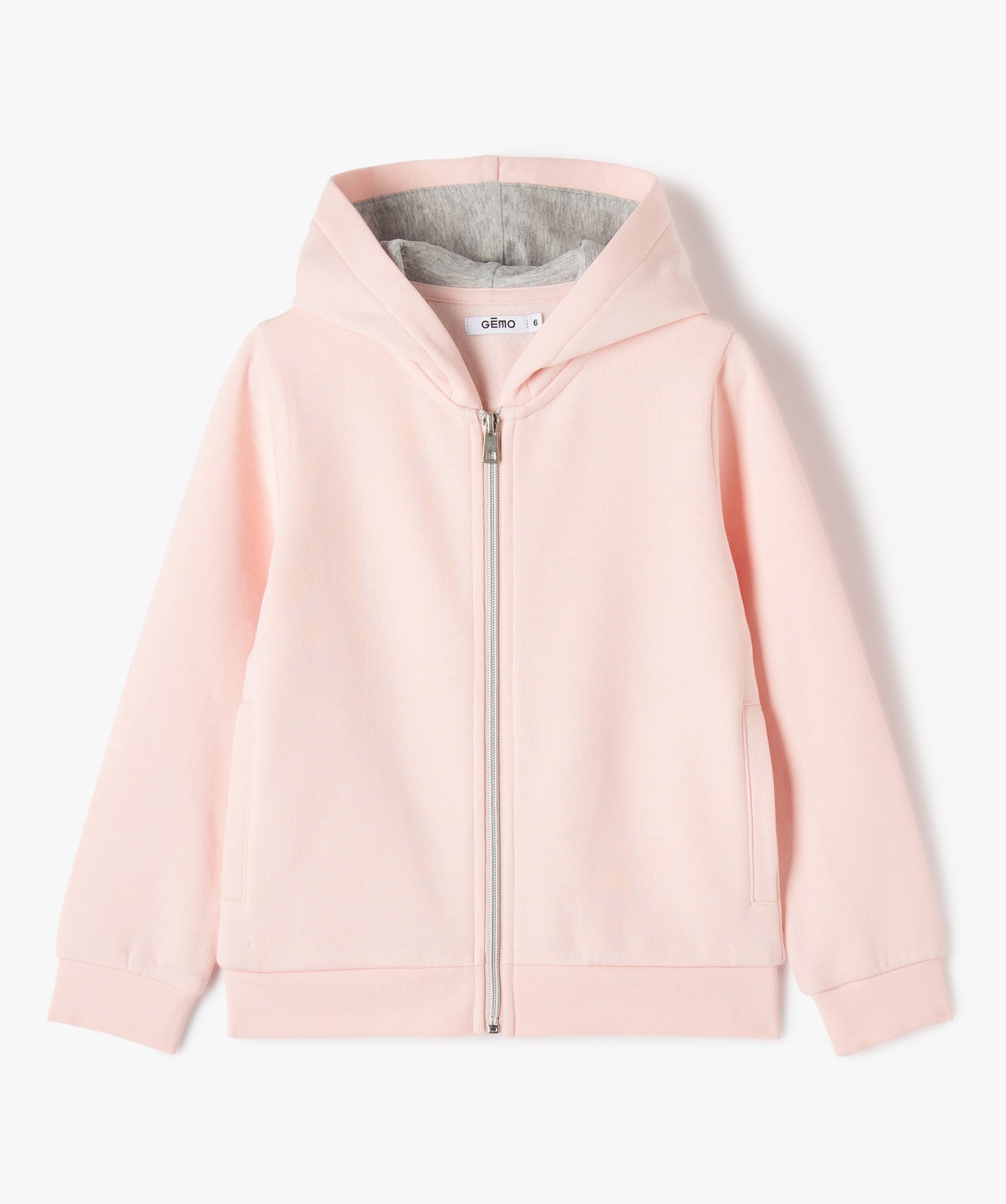 Sweat zippé à capuche intérieur molletonné fille rose | GEMO