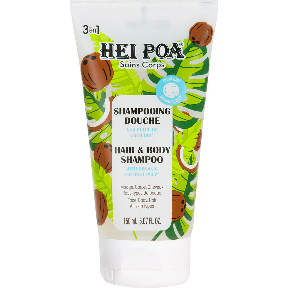 Hei Poa Shampooing Douche à la Pulpe de coco bio 150ml Shampooing Douche