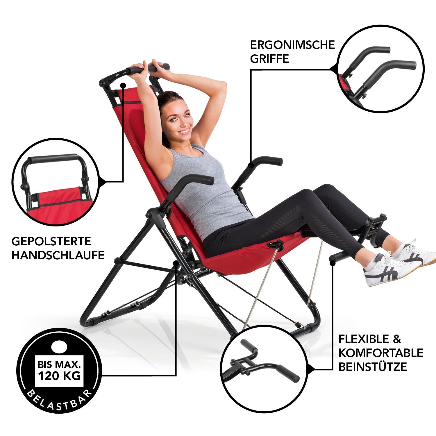 MAXXMEE Heimtrainer Inversionstrainer - Rückentrainer - Deluxe - rot/schwarz