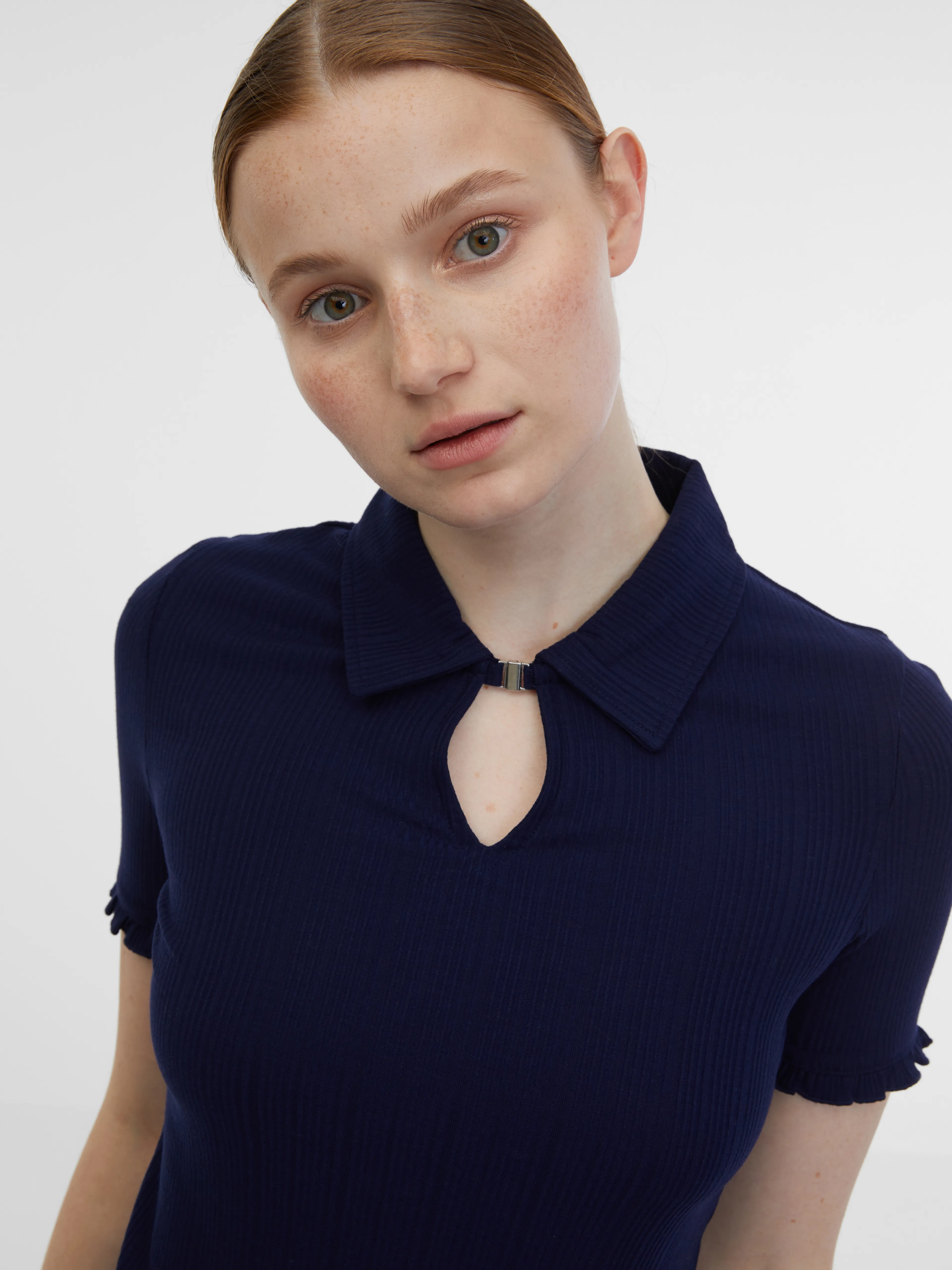 Blau-cremefarbenes gestreiftes Damen-Poloshirt ORSAY