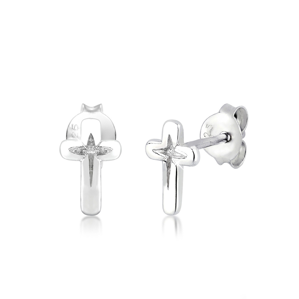 Elli Elli Boucles d'Oreilles Femme Motif de Croix Moderne en Argent Sterling 925 Boucles d'oreilles
