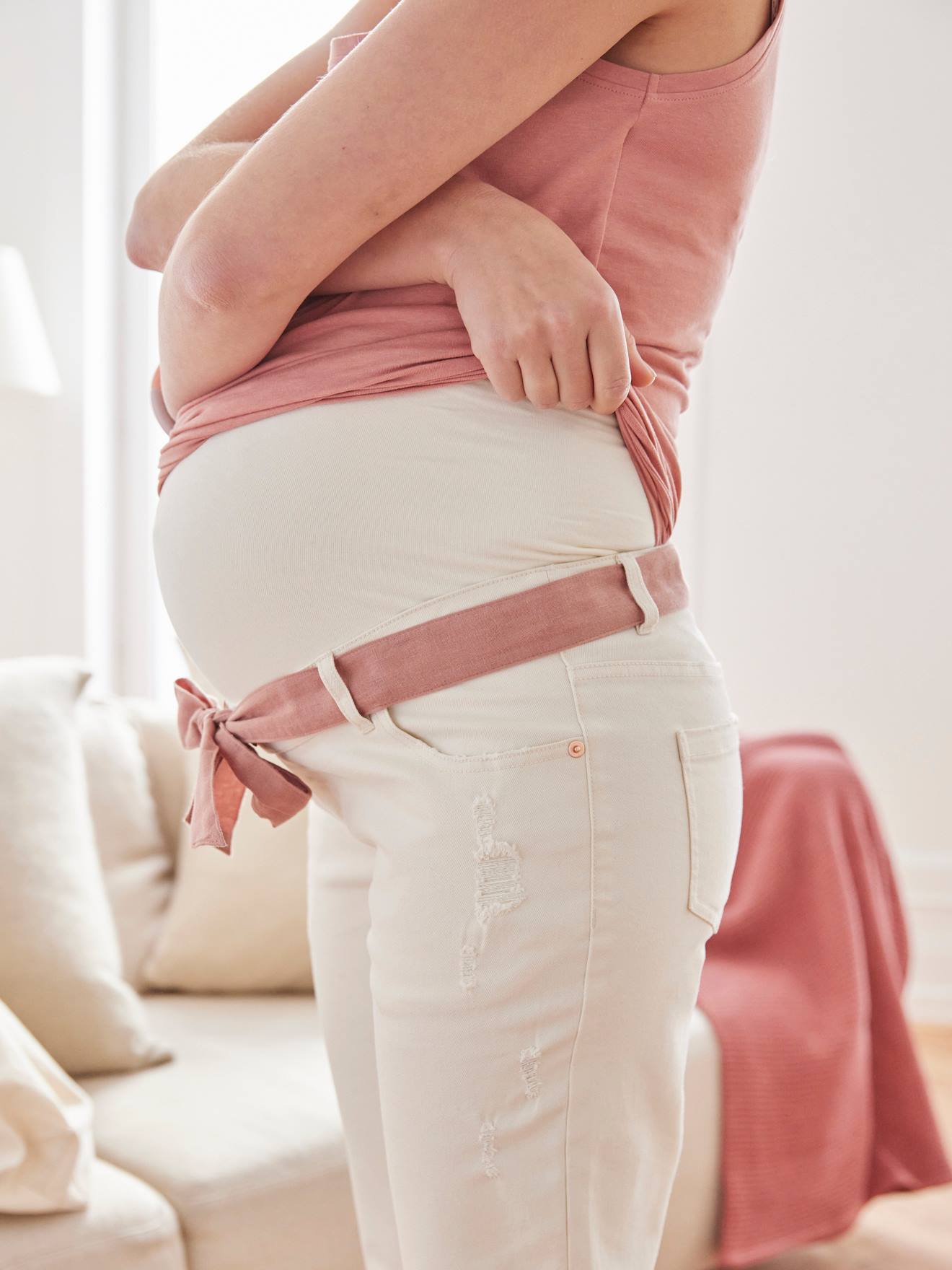 Vertbaudet Umstands-Hose mit Dehneinsatz, Mom-Fit - wollweiß