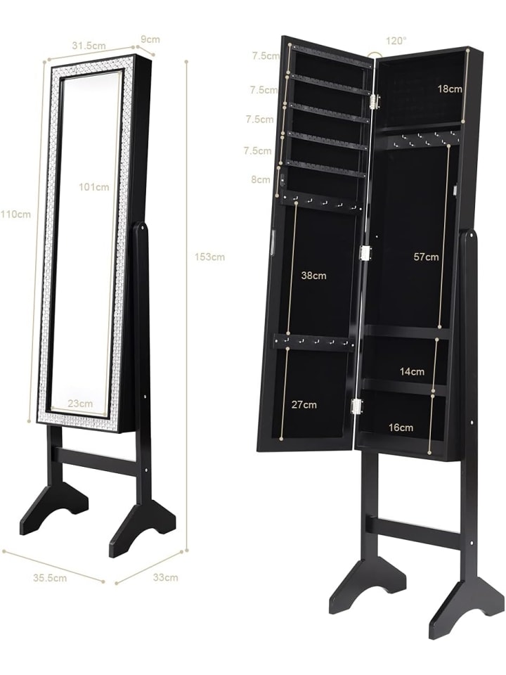 COSTWAY Schmuckschrank mit glitzernden Rahmen in Schwarz günstig kaufen onesize