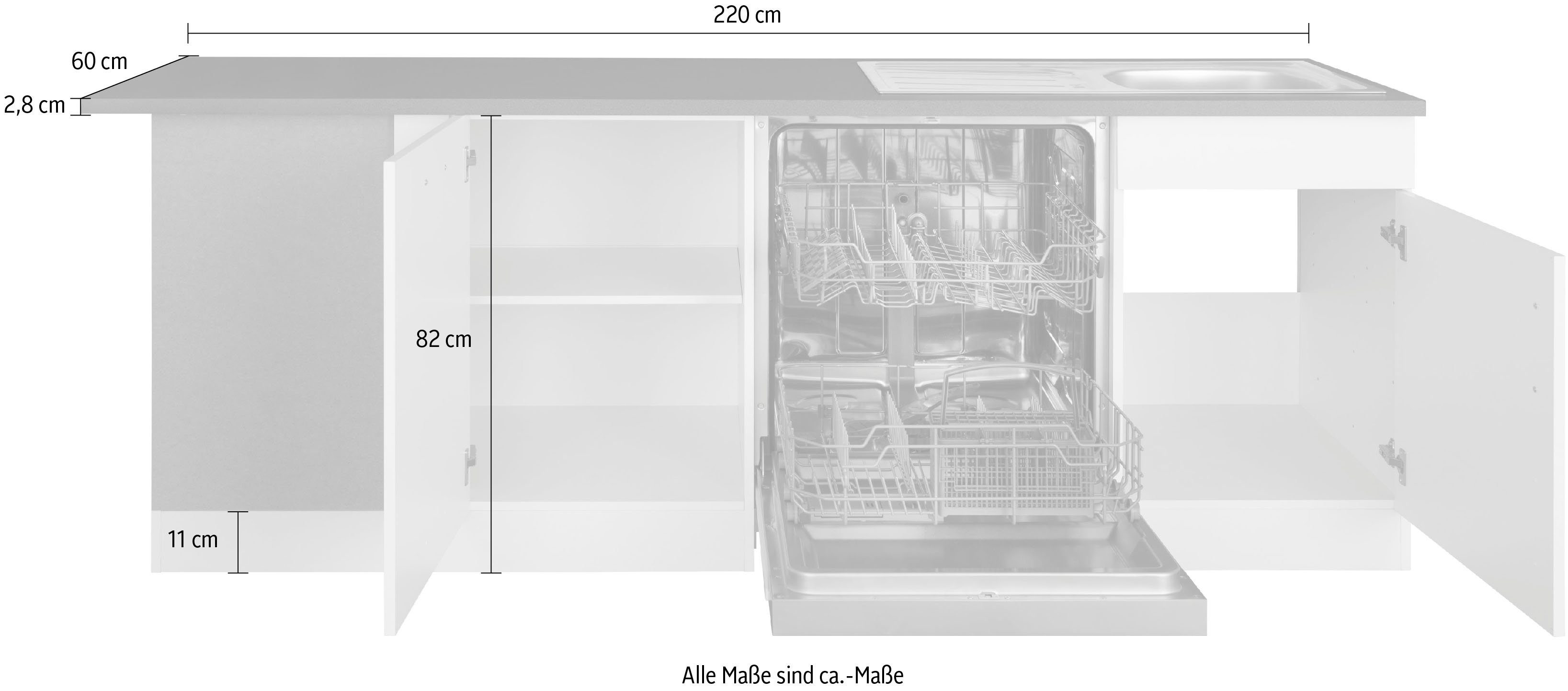 HELD MÖBEL Winkelküche Paris, ohne E-Geräte, Stellbreite 290/220 cm