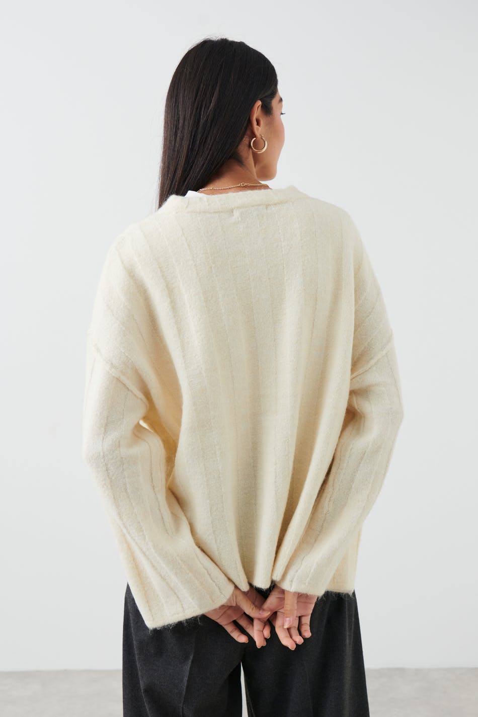 Wide rib knitted sweater