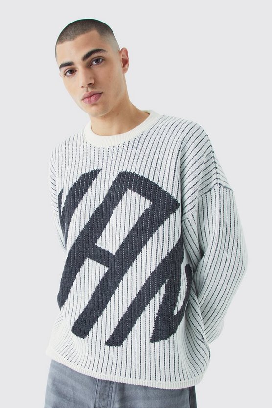 Gerippter Oversize Rundhals-Pullover