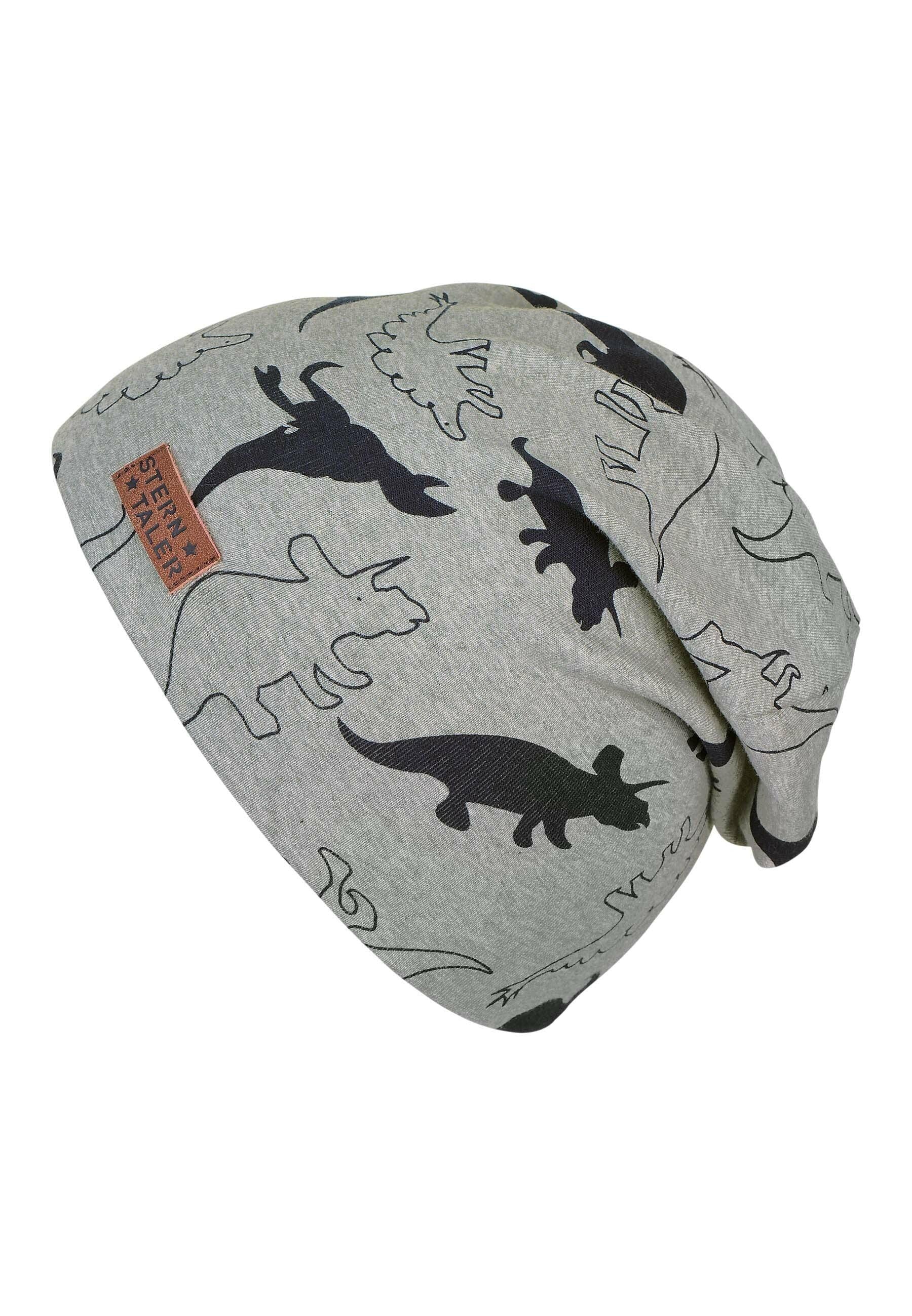 Slouch-Beanie in Silbergrau mit Dinosauriern