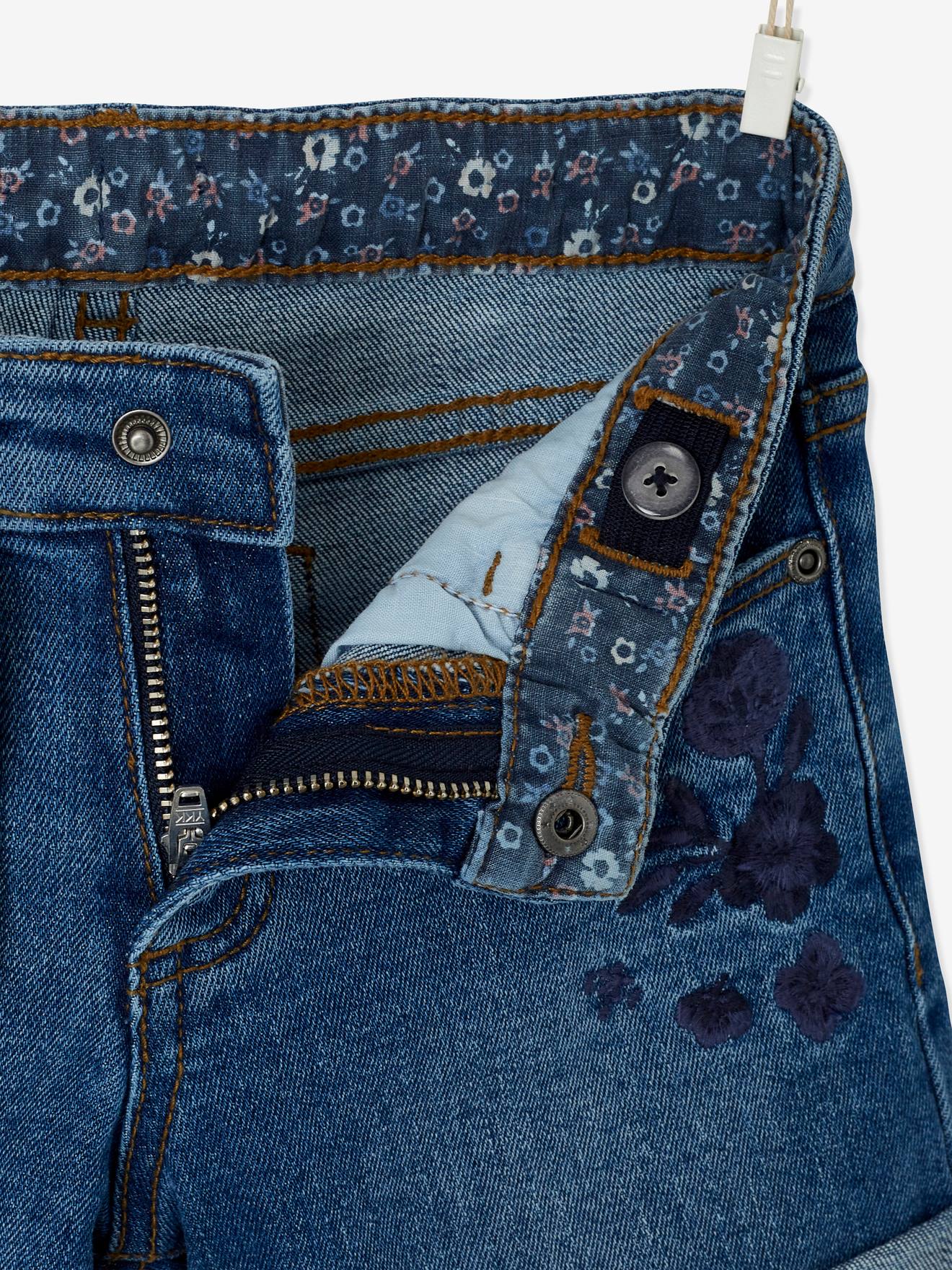 Vertbaudet Bestickte Mädchen Jeans-Shorts Oeko-Tex - blue stone