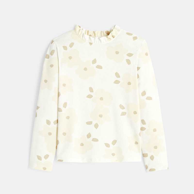 T-shirt irisé à col volanté blanc fille