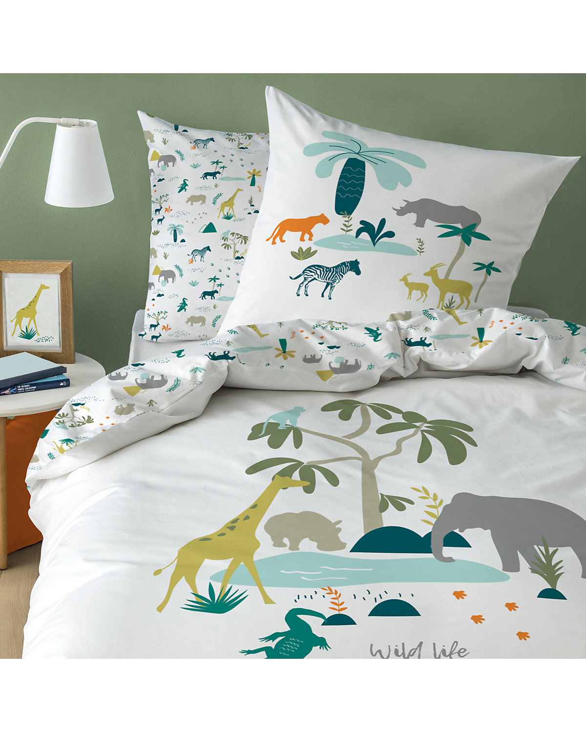 Bettwäsche Jungen und Mädchen Safari Tiere, Biber, 135 x 200 cm + 80 x 80 cm