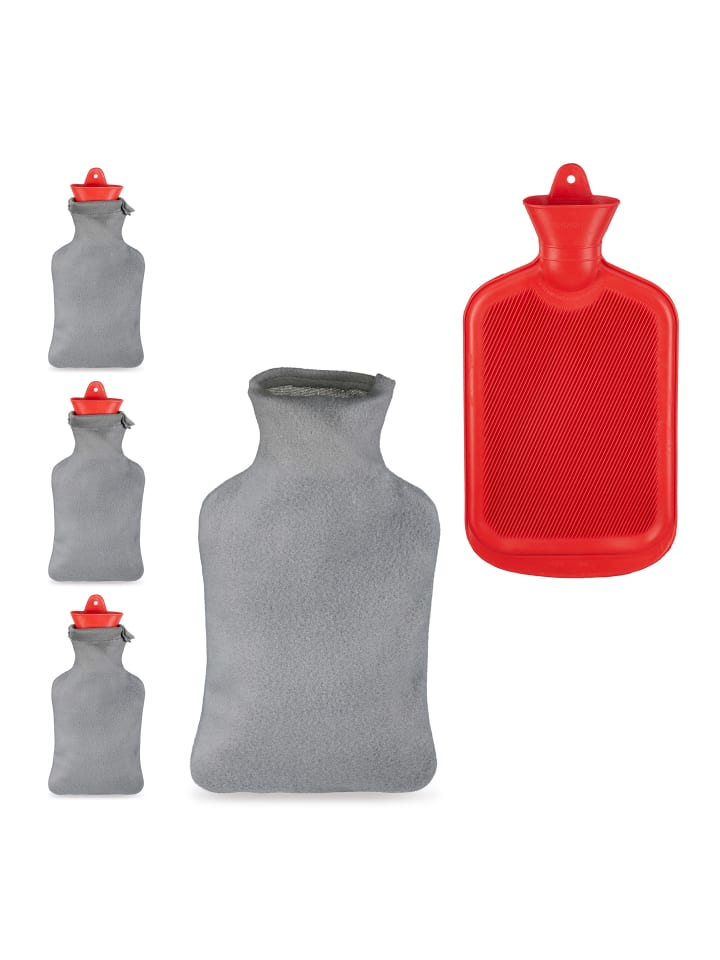 relaxdays 4x Wärmflasche in Grau/Rot günstig kaufen onesize