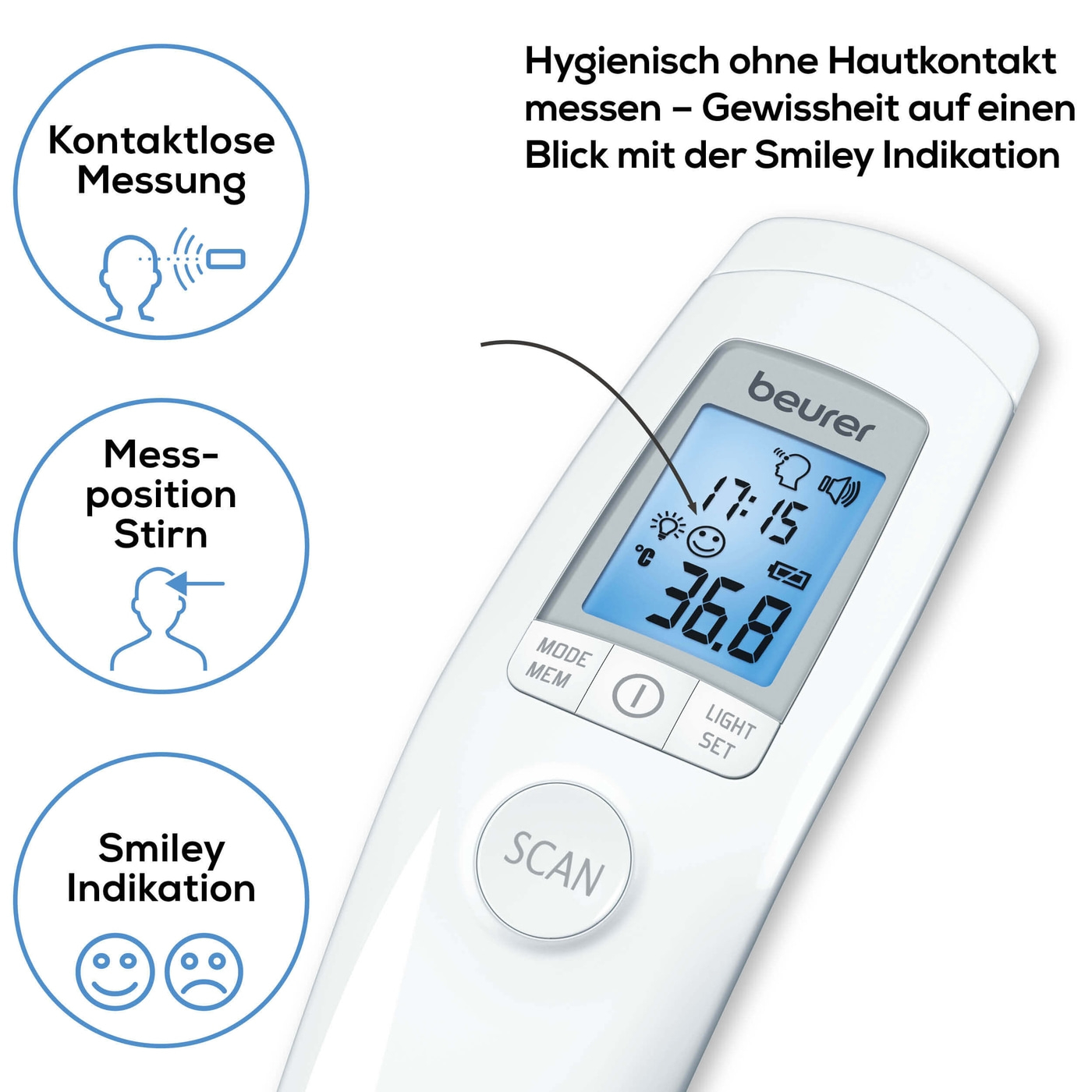 Beurer kontaktloses Thermometer FT 90-Hygienische Messung durch Infrarot-Technologie