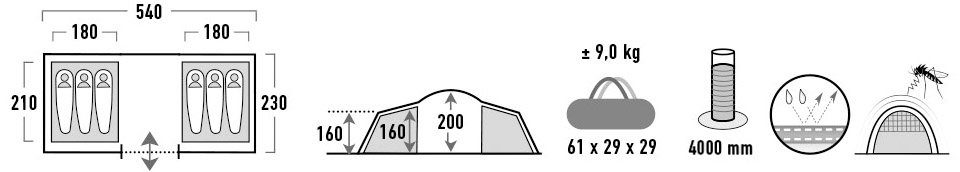 High Peak Kuppelzelt Como 6.0, Personen: 6