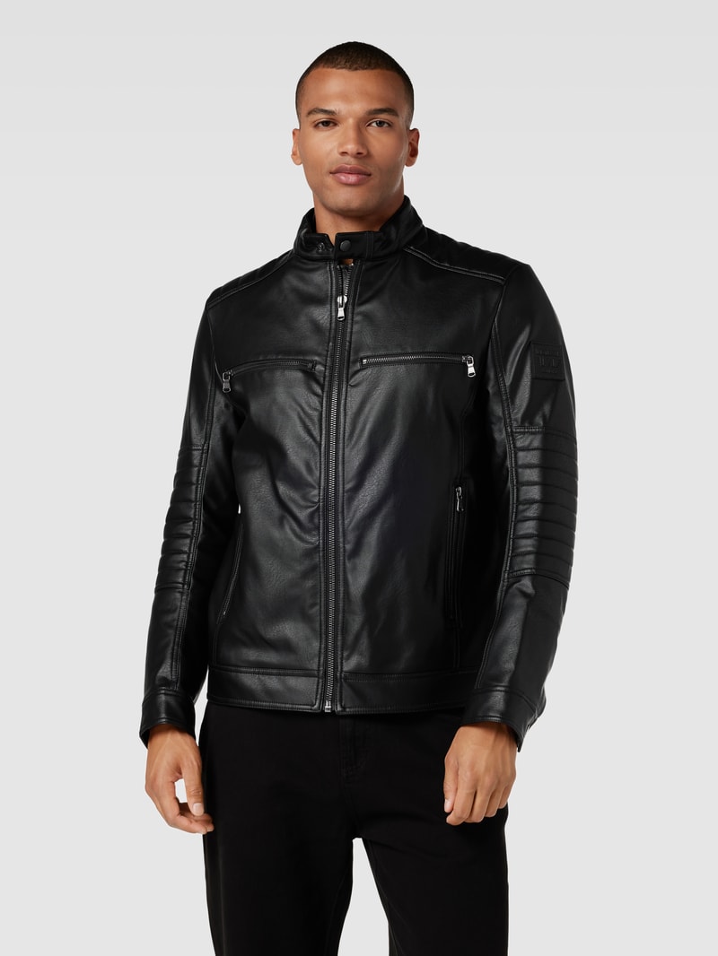 Jacke in Leder-Optik mit Reißverschlusstaschen in schwarz