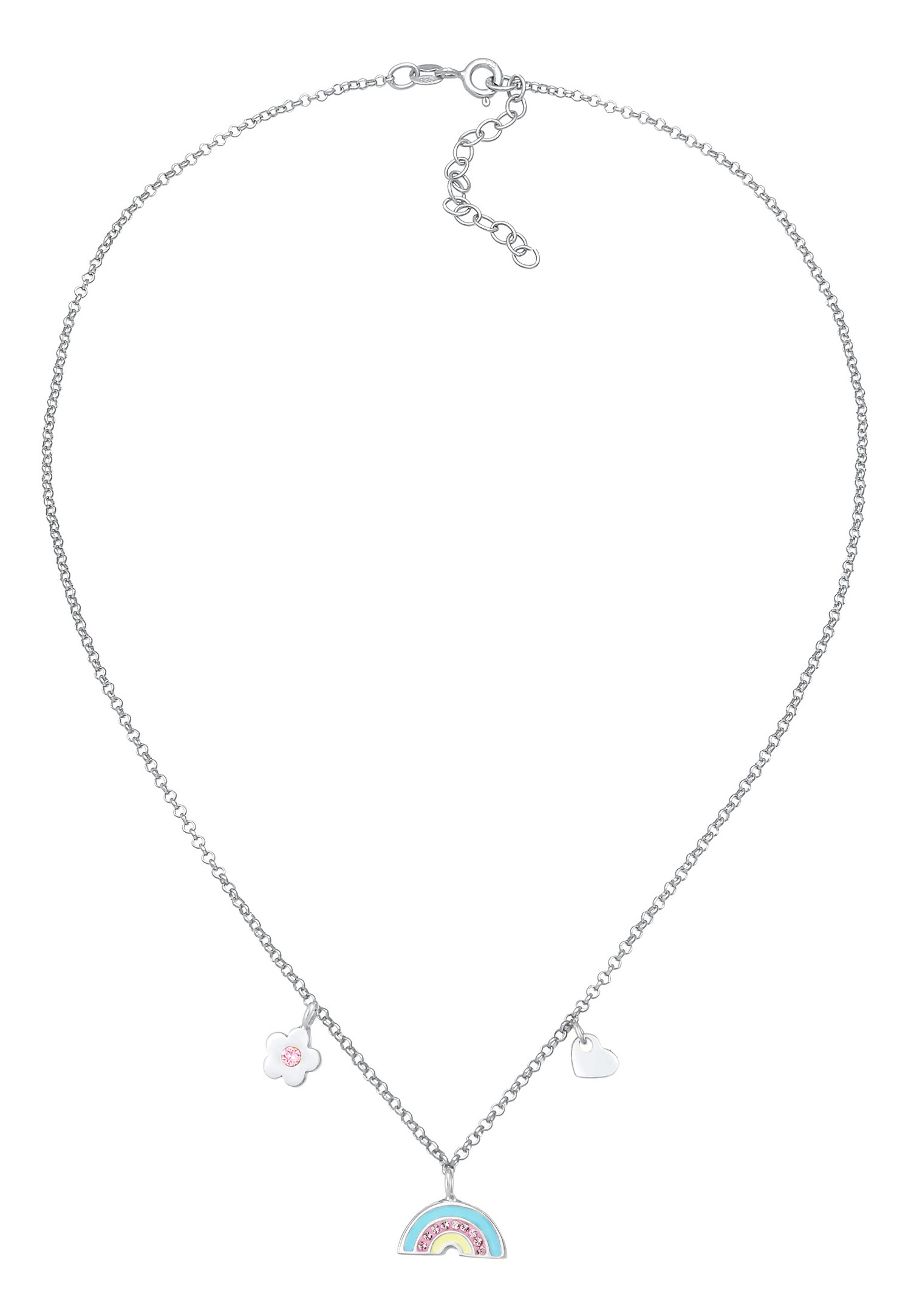 Elli Children's Rainbow Heart Flower Pendant with Crystals and Enamel in 925 Sterling Silver Gold Plated