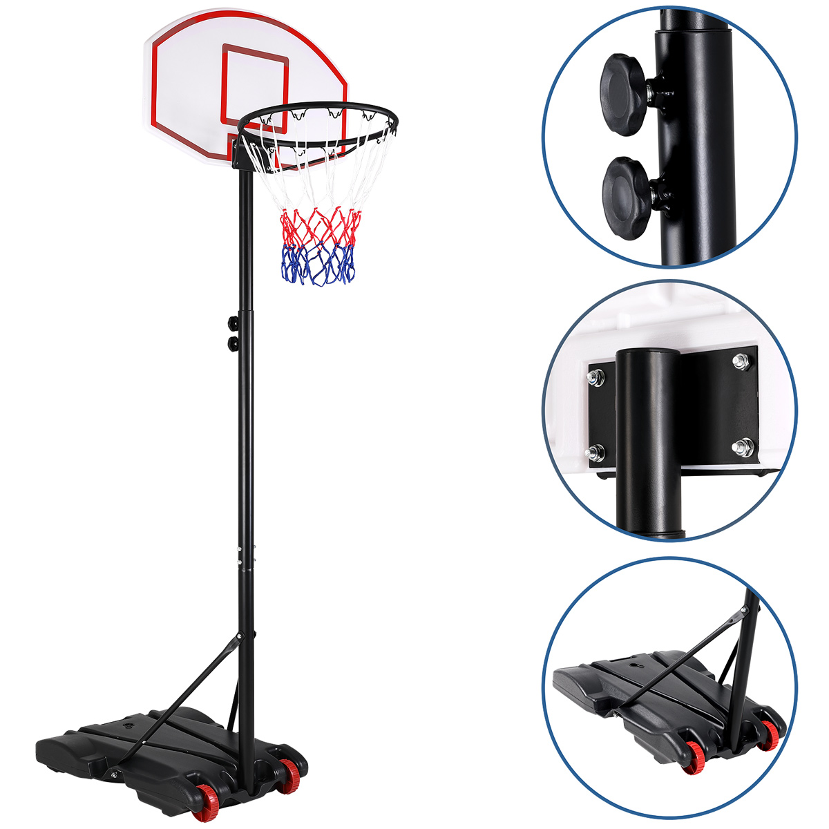 Sportana Basketballkorb mit Rollen 179-210cm schwarz / weiß / rot / blau