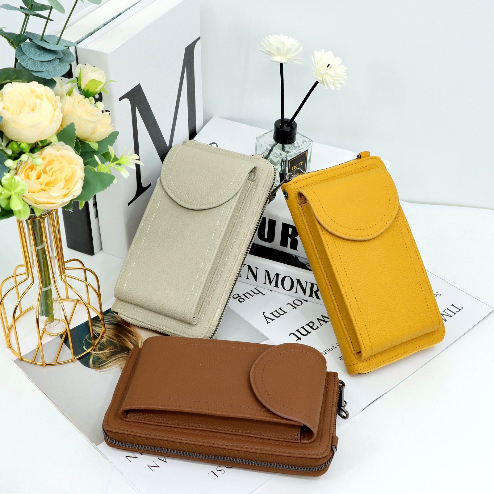 TAN.TOMI Umhängetasche Handy Umhängetasche Damen Handytasche Leder RFID Schultertasche, Klein Phone Tasche bis zu 6.7''