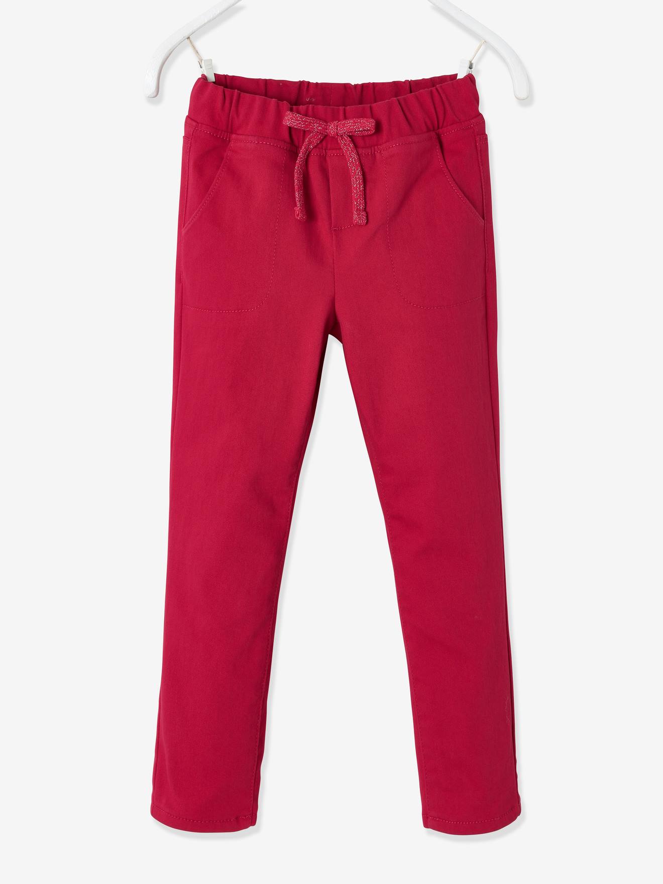 Pantalon droit indestructible fille doublé maille polaire rouge foncé
